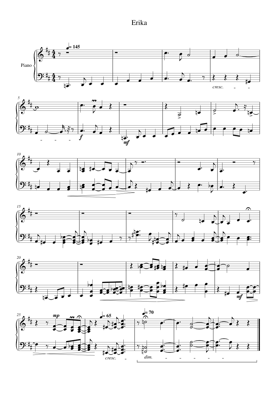 Erika Piano Sheet Music Page 1 Free PDF
