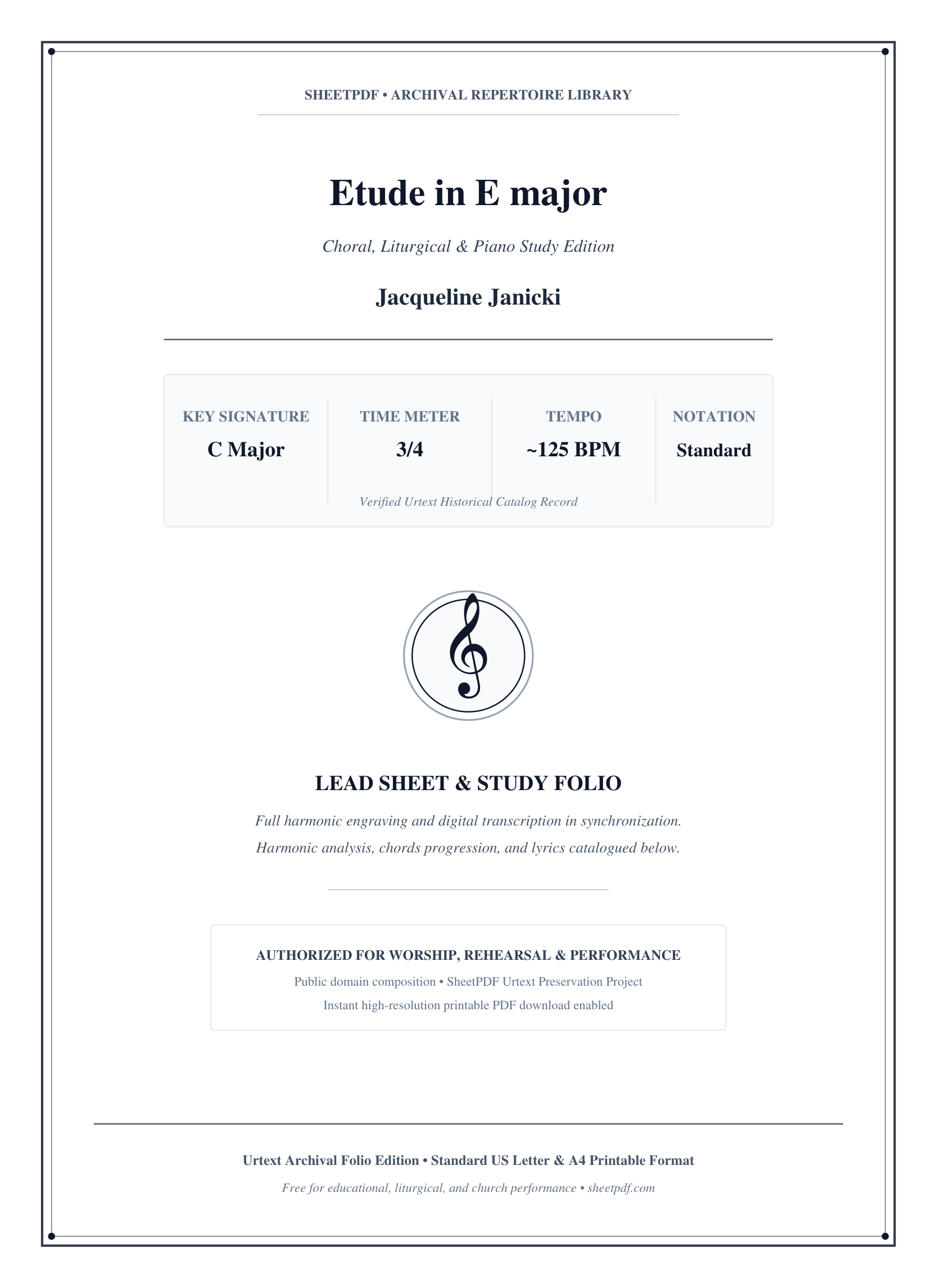 Etude in E major Piano Sheet Music Score Page 1