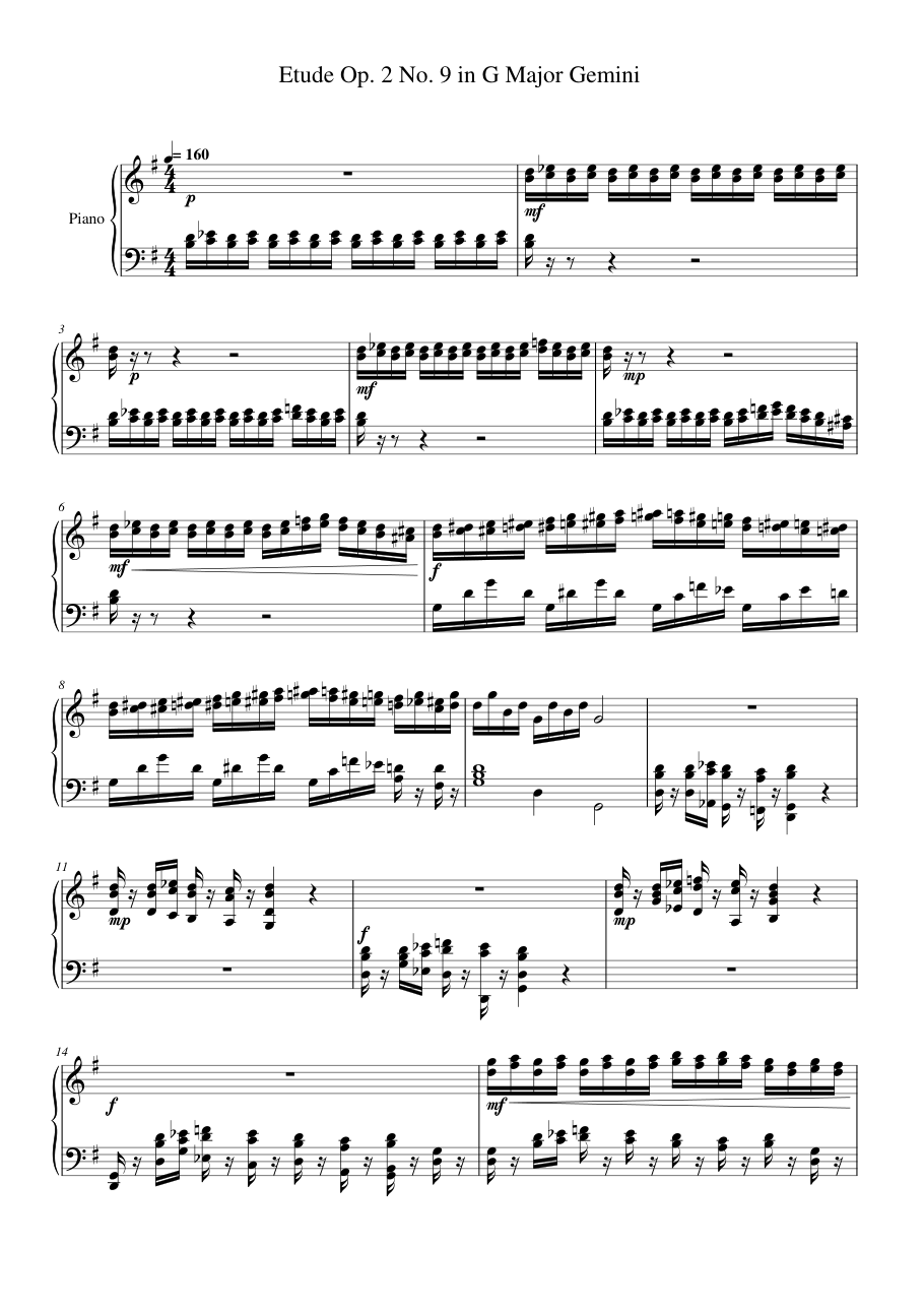 Etude Op. 2 No. 9 in G Major Gemini Piano Sheet Music Page 1 Free PDF