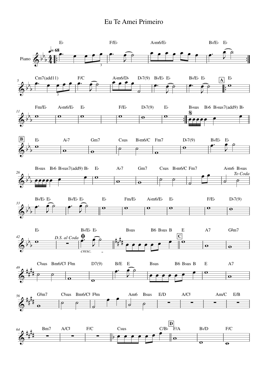 Eu Te Amei Primeiro Piano Sheet Music Page 1 Free PDF