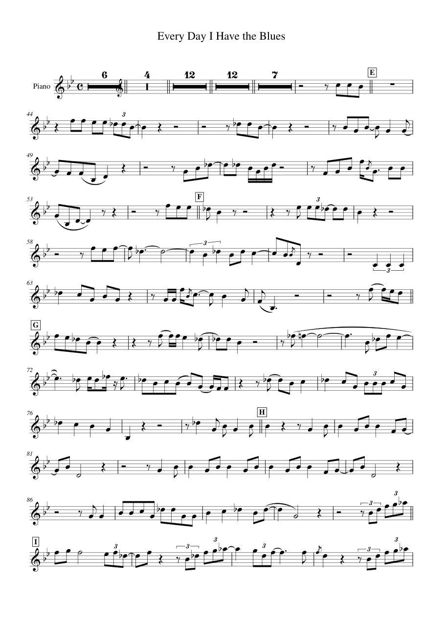 Every Day I Have the Blues Piano Sheet Music Page 1 Free PDF