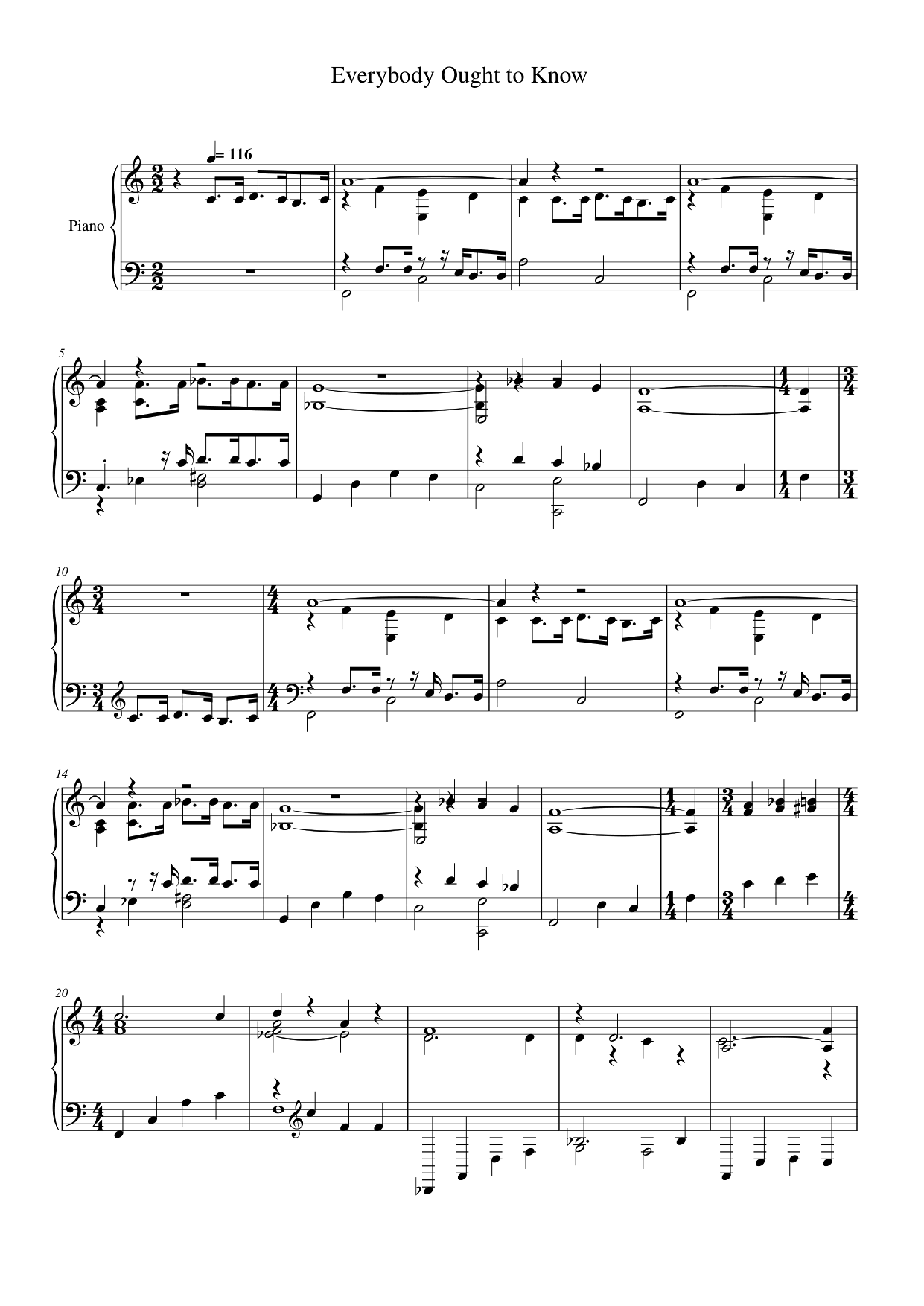 Everybody Ought to Know Piano Sheet Music Page 1 Free PDF