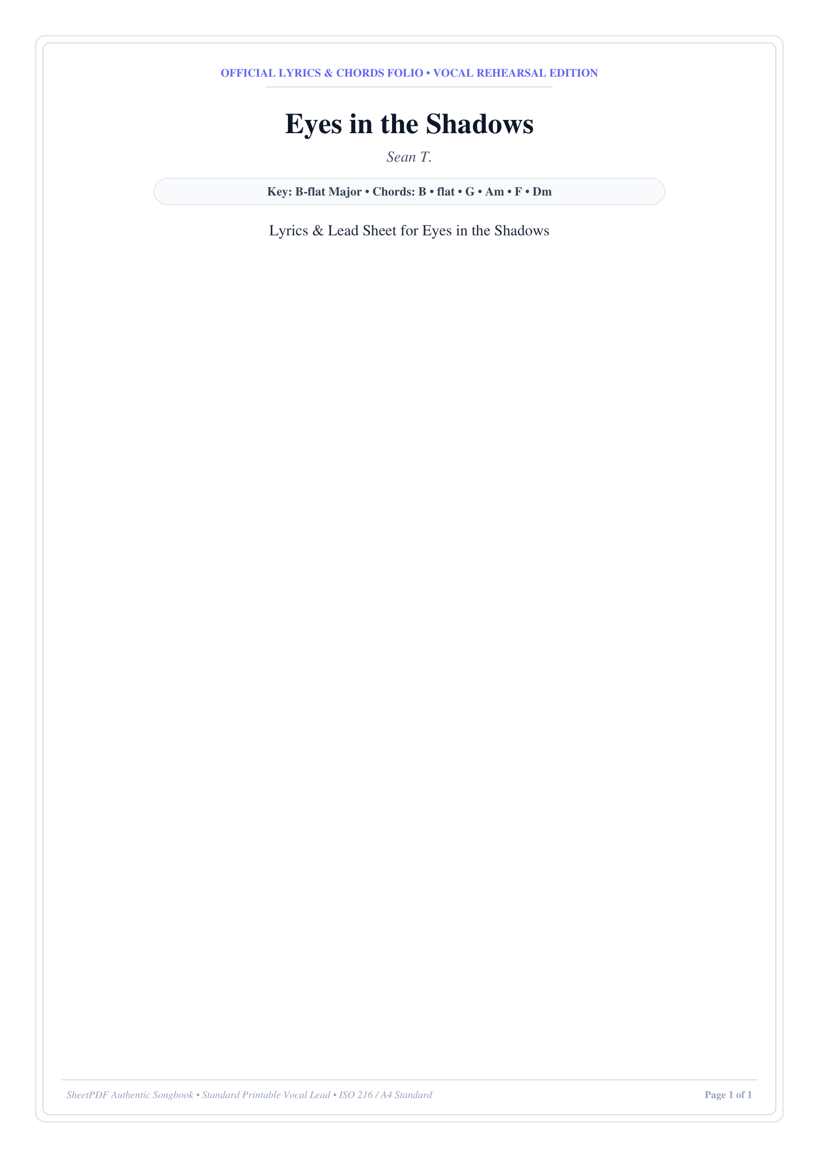 Eyes in the Shadows Piano Sheet Music Page 1 Free PDF
