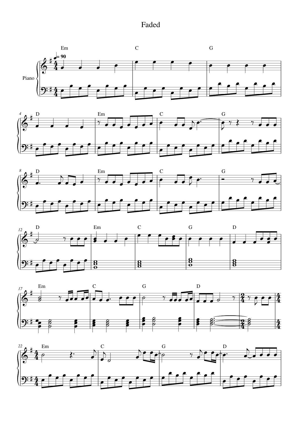 Faded Lyrics & Chords Folio