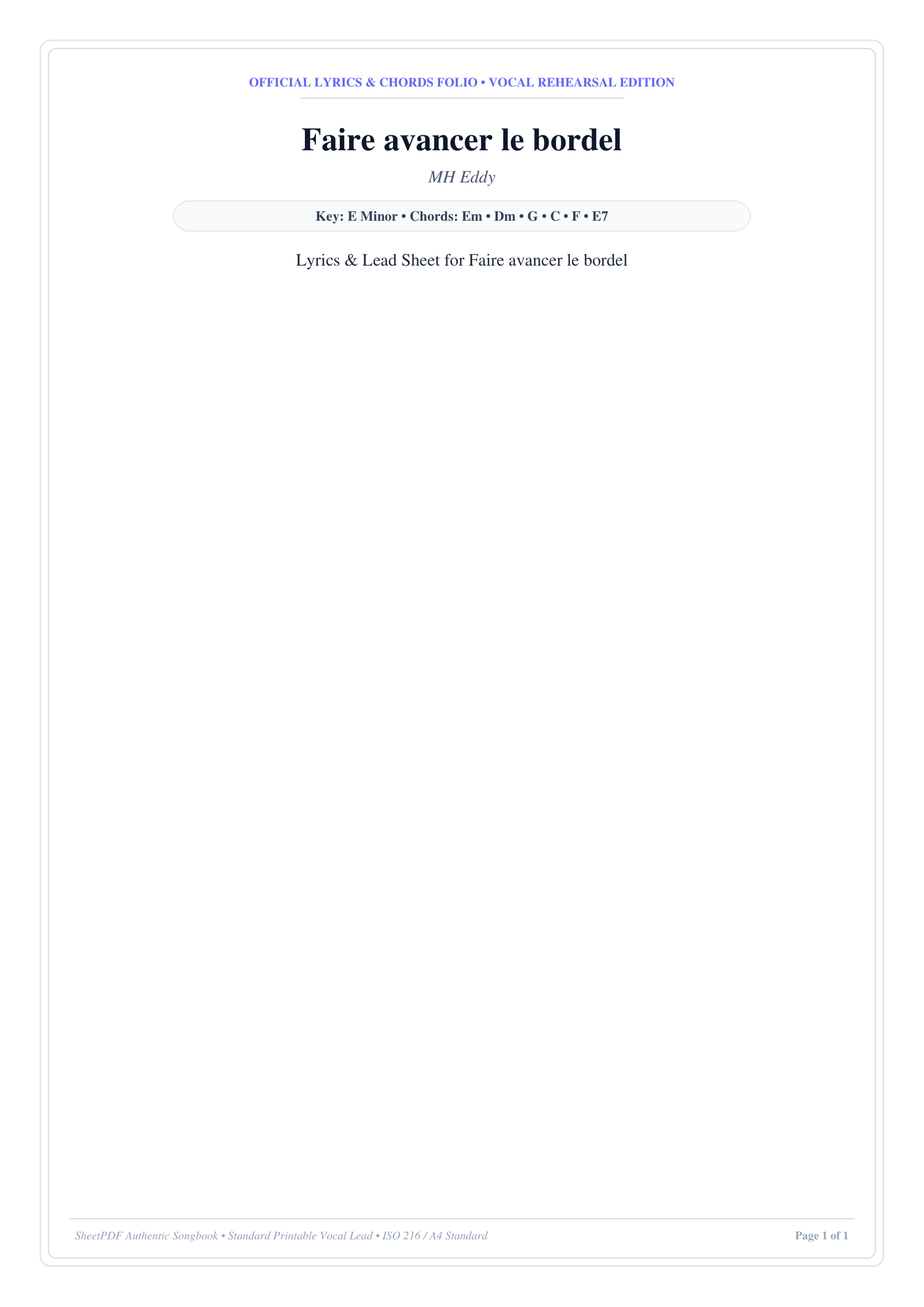 Faire avancer le bordel Piano Sheet Music Page 1 Free PDF