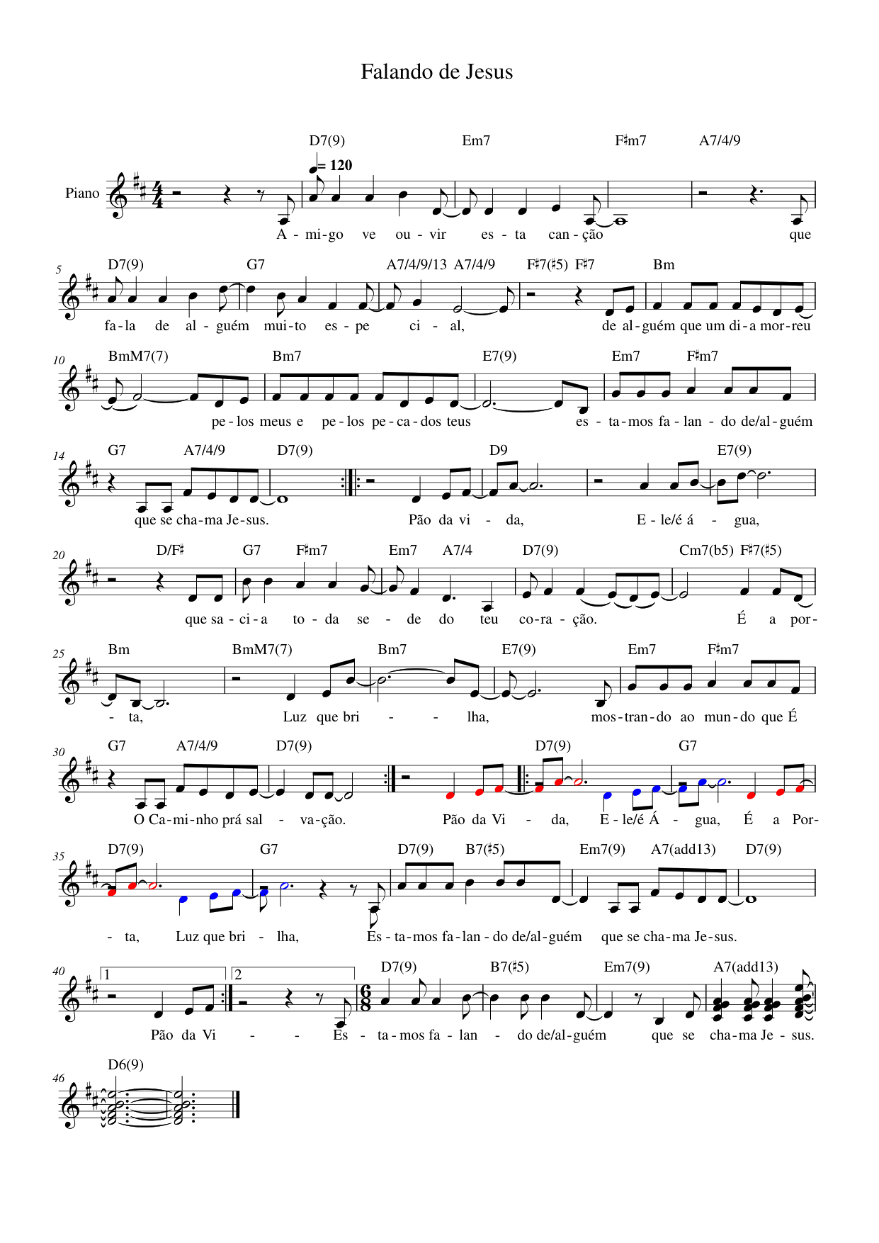 Falando de Jesus Piano Sheet Music Page 1 Free PDF