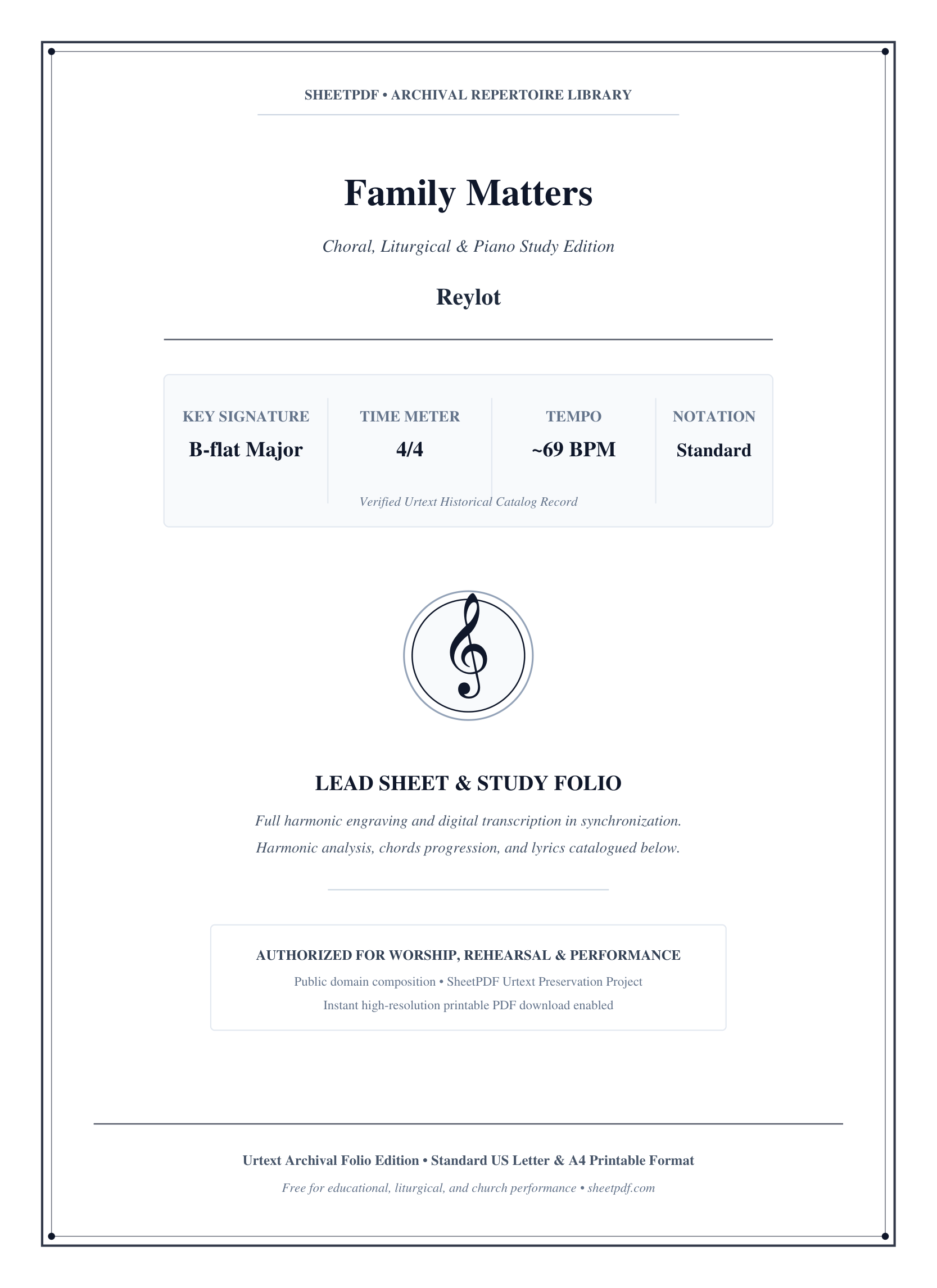 Family Matters Piano Sheet Music Score Page 1