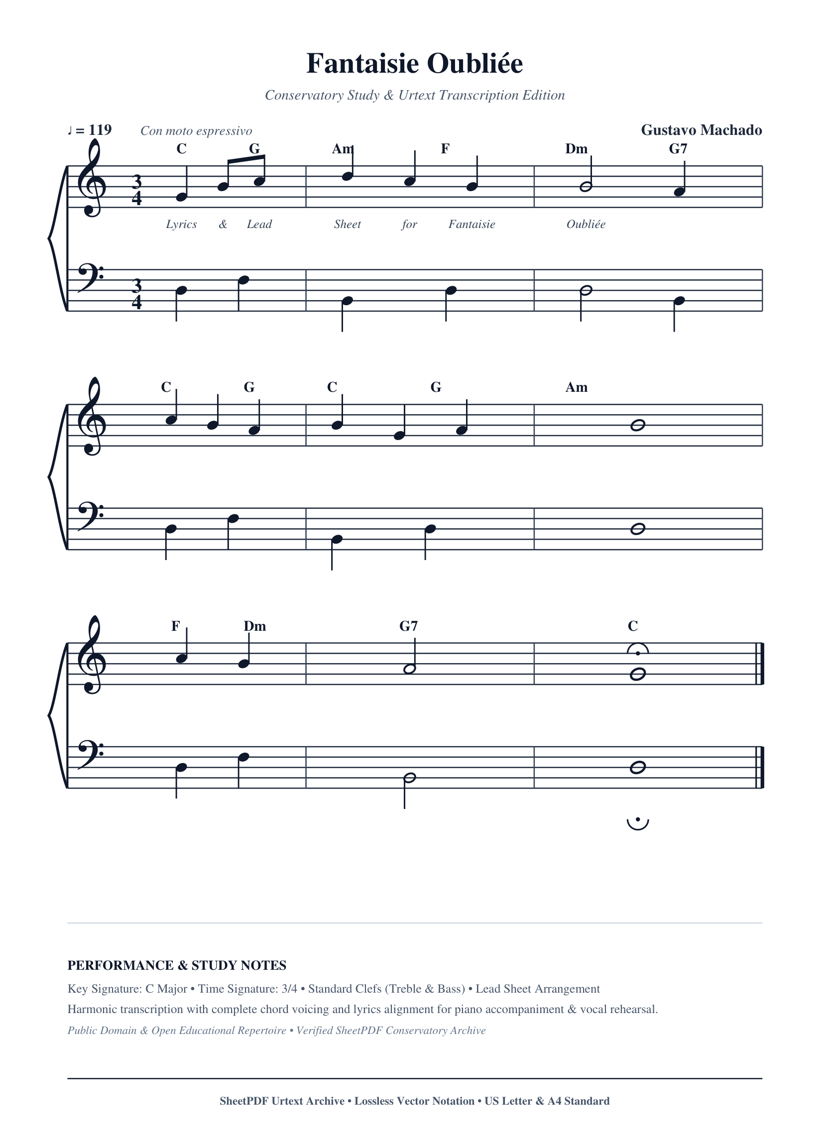 Fantaisie Oubliée Piano Sheet Music Score Page 1