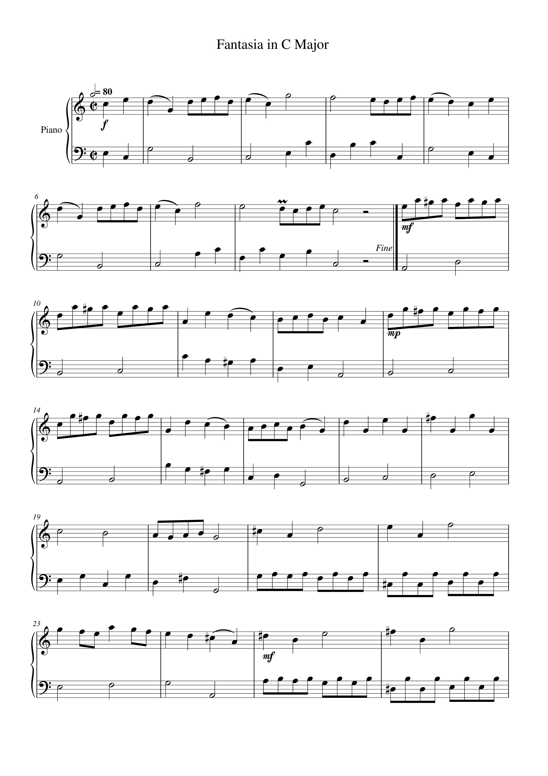 Fantasia in C Major Piano Sheet Music Page 1 Free PDF