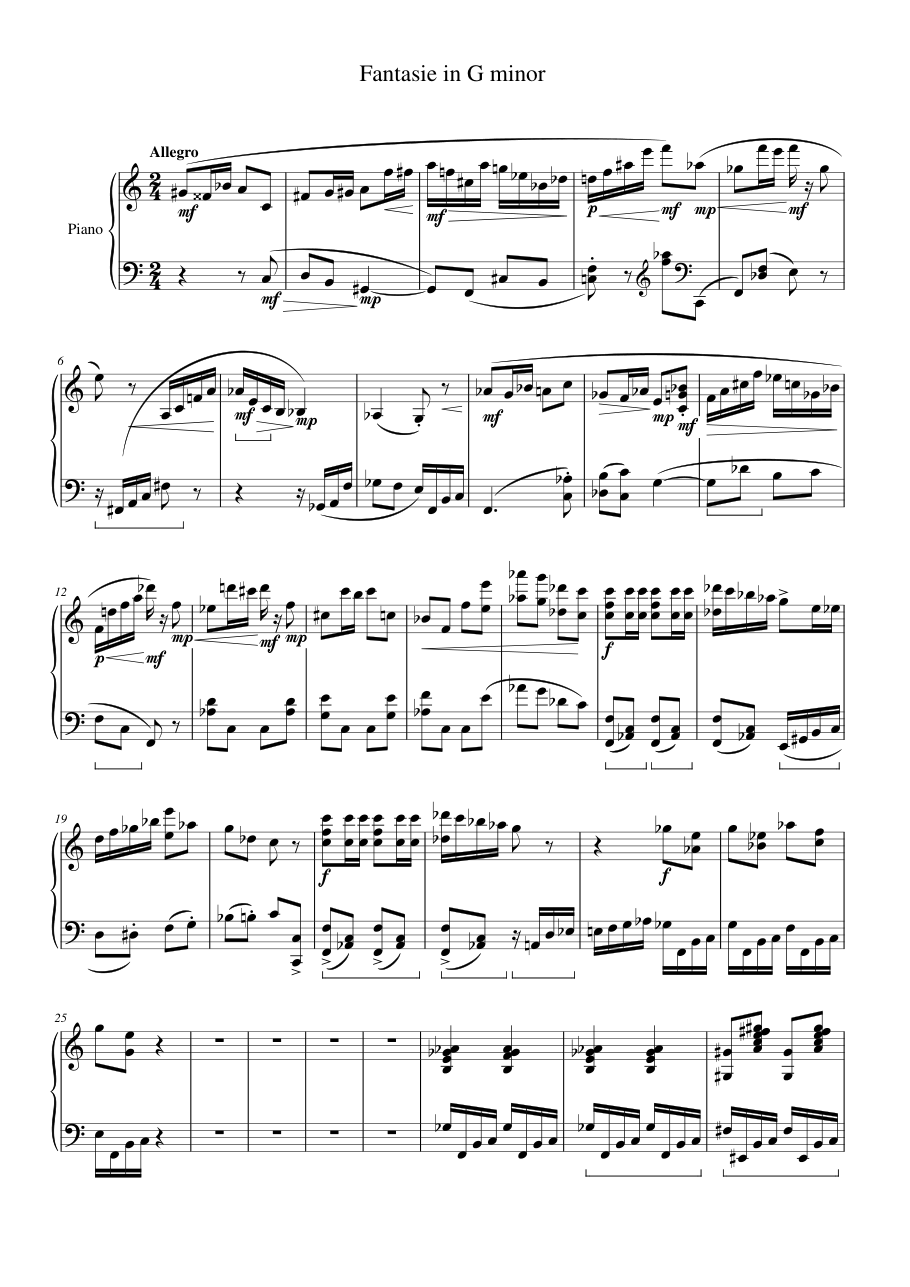 Fantasie in G minor Piano Sheet Music Page 1 Free PDF