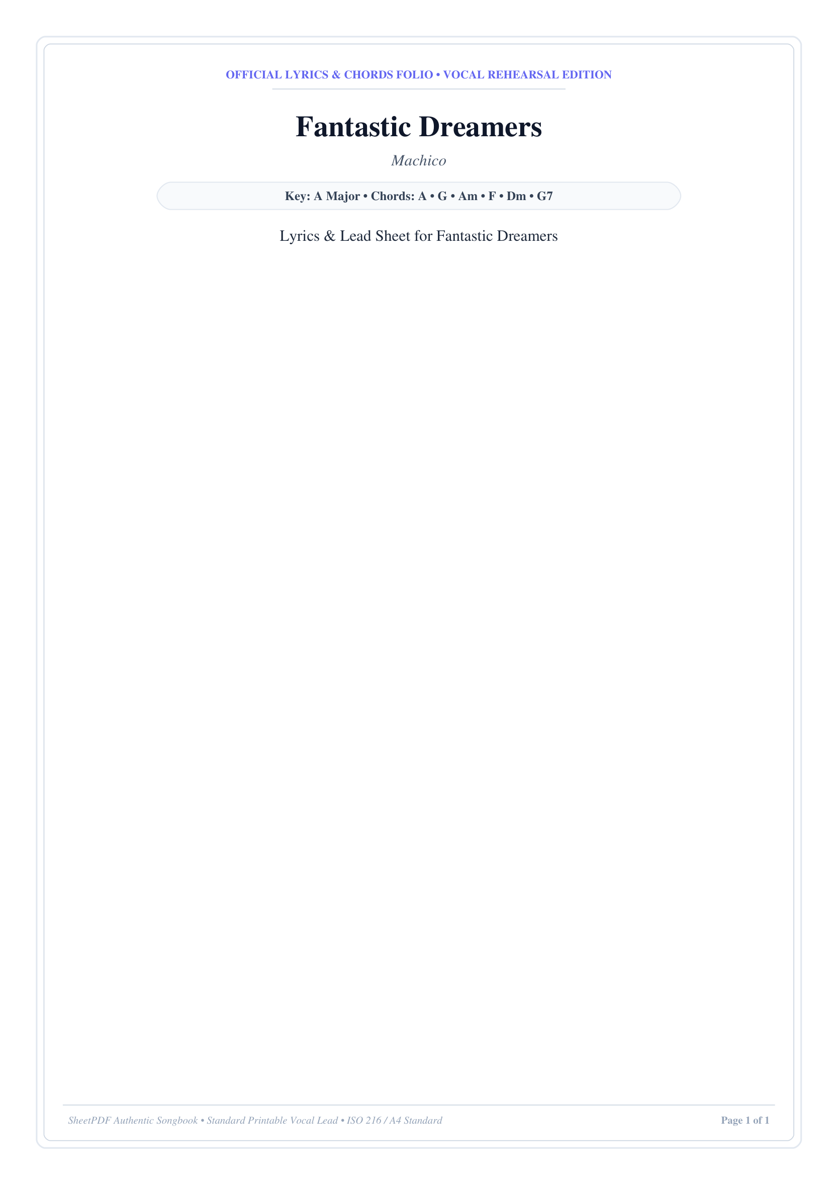 Fantastic Dreamers Lyrics & Chords Folio