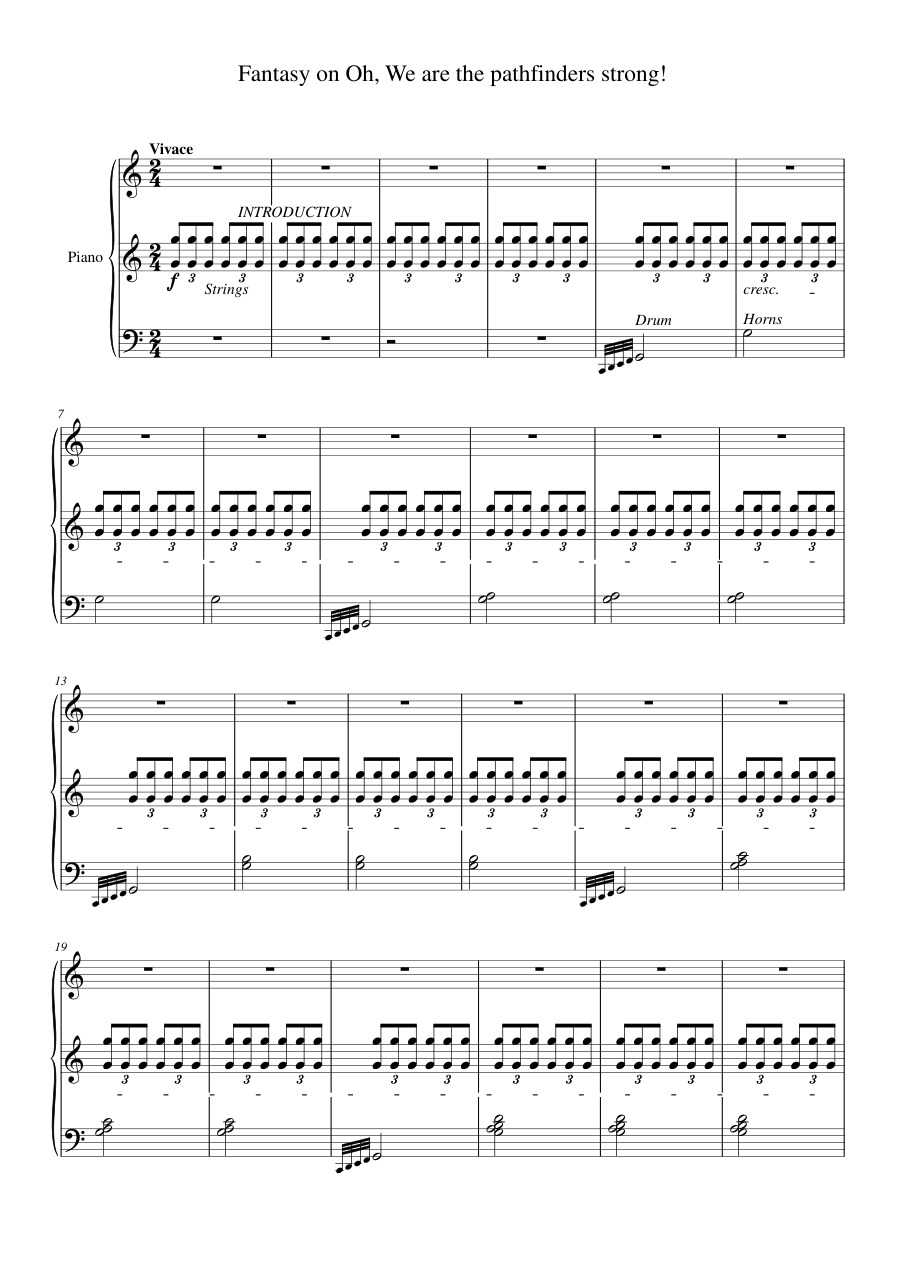 Fantasy on Oh, We are the pathfinders strong! Piano Sheet Music Page 1 Free PDF