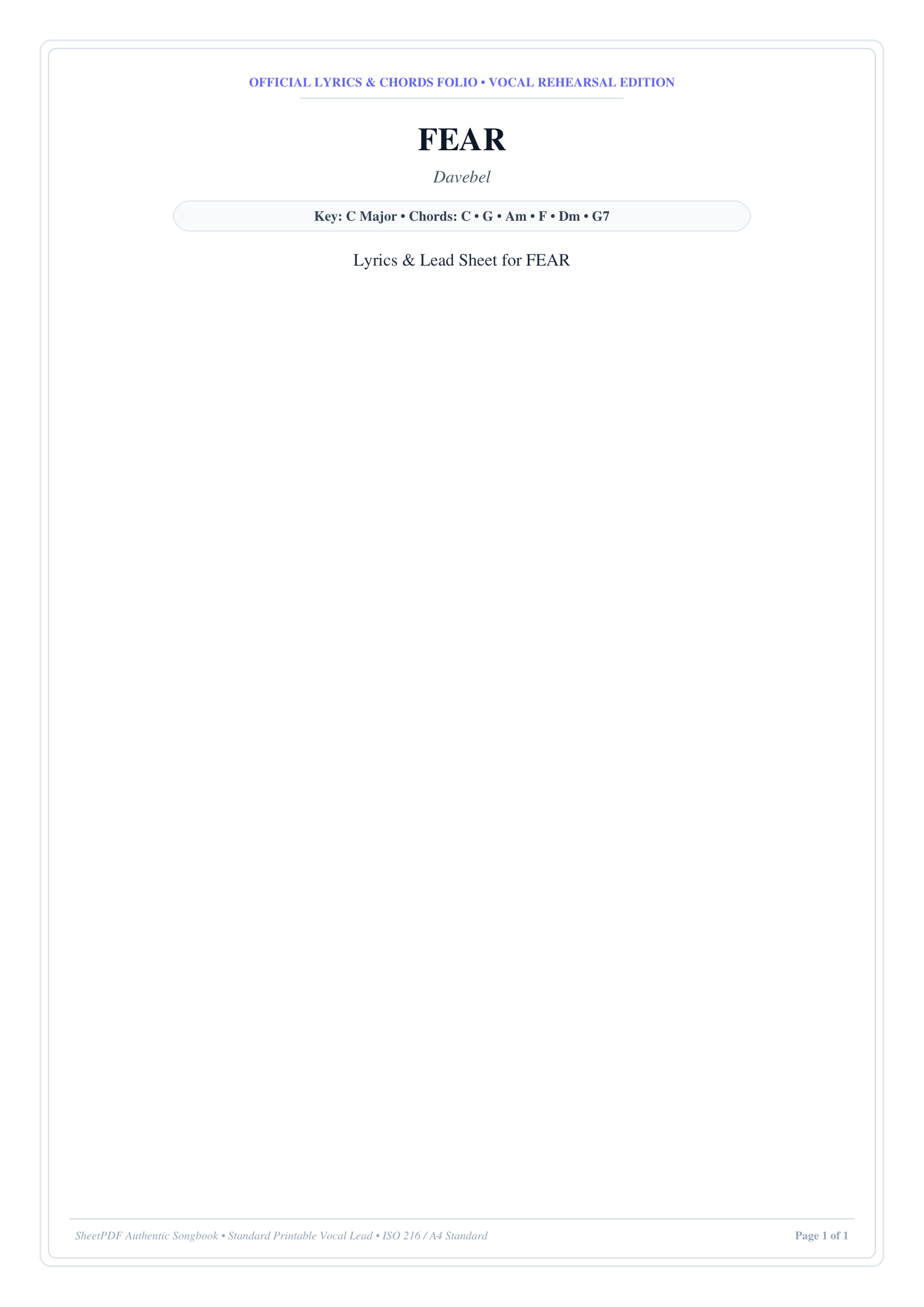 FEAR Piano Sheet Music Page 1 Free PDF