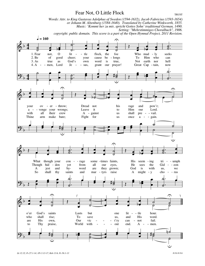 Fear Not, O Little Flock Piano Sheet Music Page 1 Free PDF
