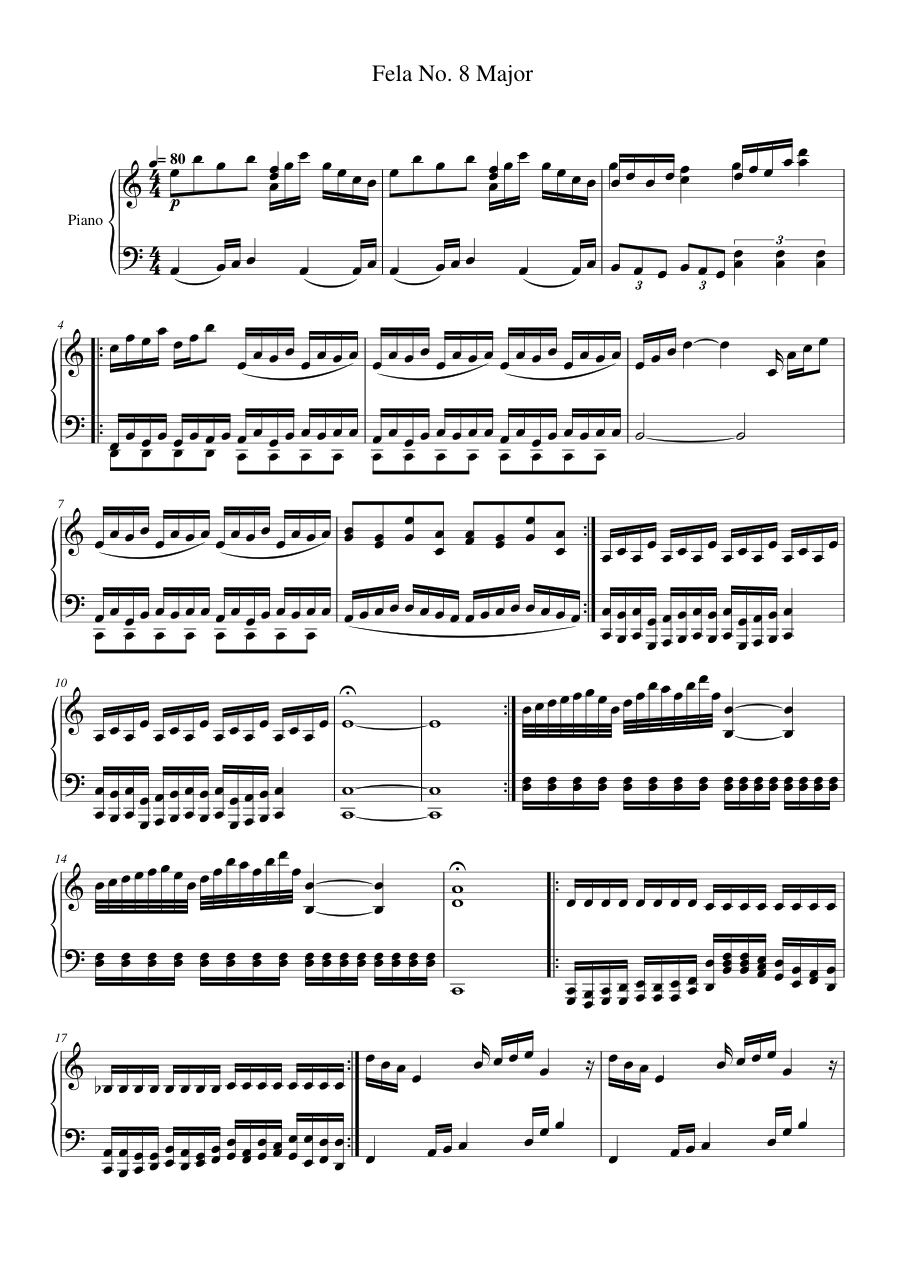 Fela No. 8 Major Piano Sheet Music Page 1 Free PDF