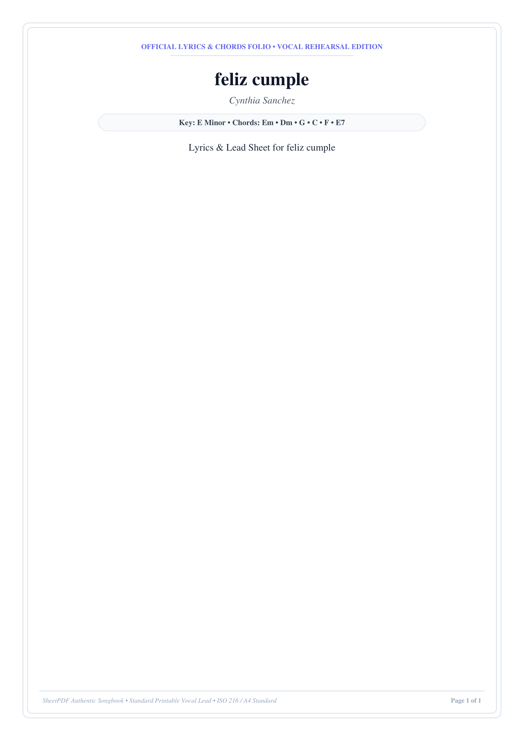 feliz cumple Piano Sheet Music Page 1 Free PDF