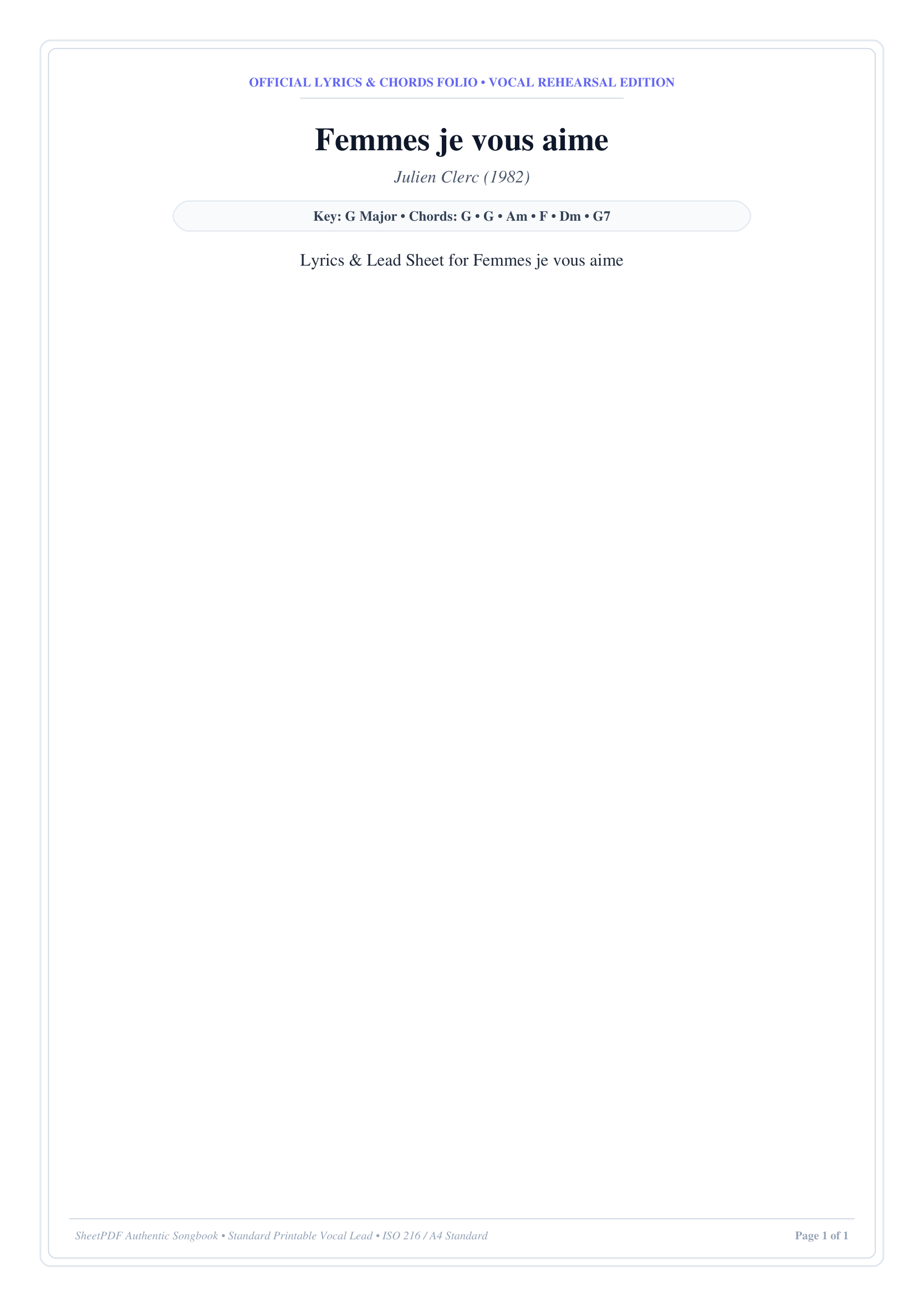 Femmes je vous aime Piano Sheet Music Page 1 Free PDF