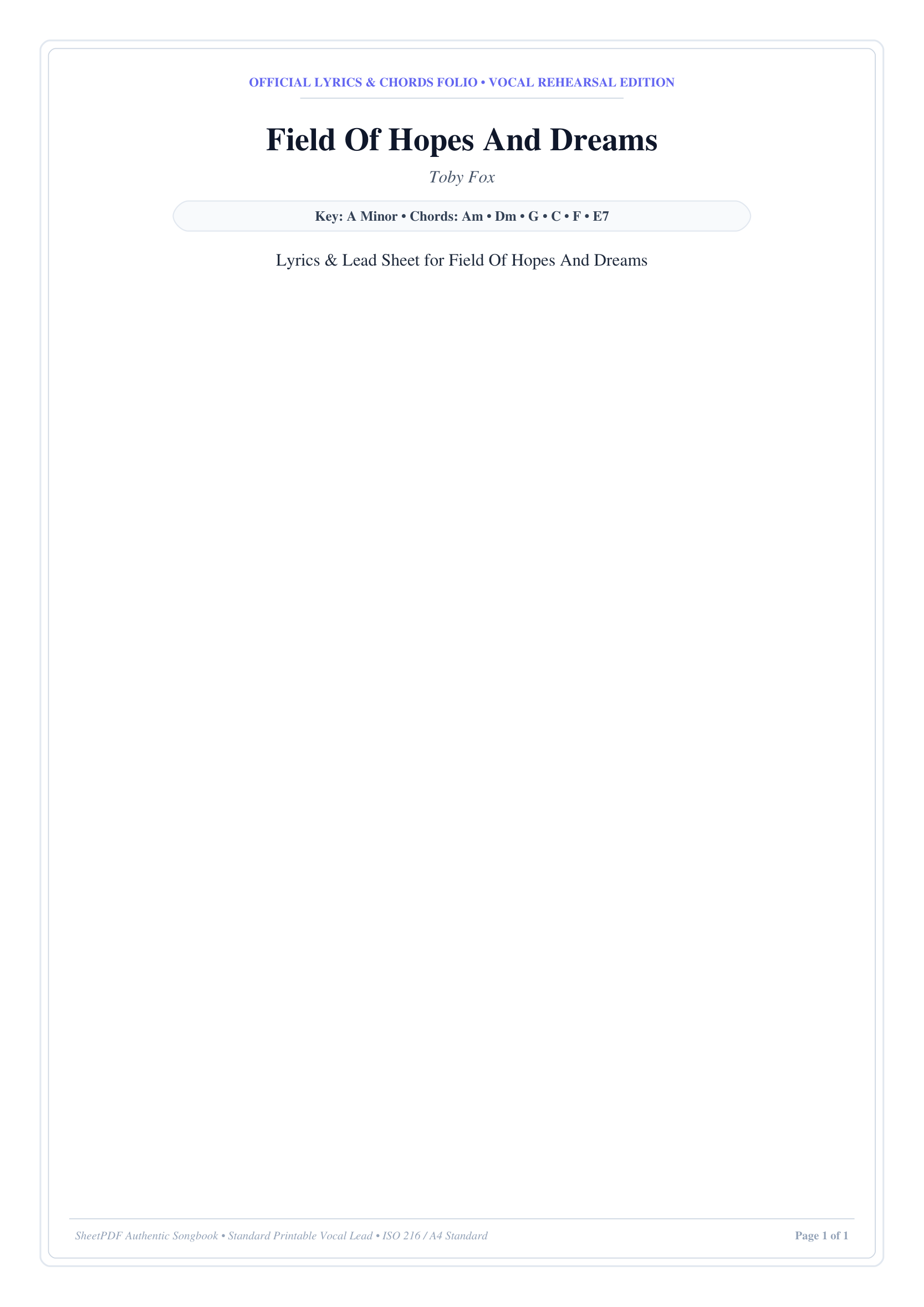 Field Of Hopes And Dreams Piano Sheet Music Page 1 Free PDF