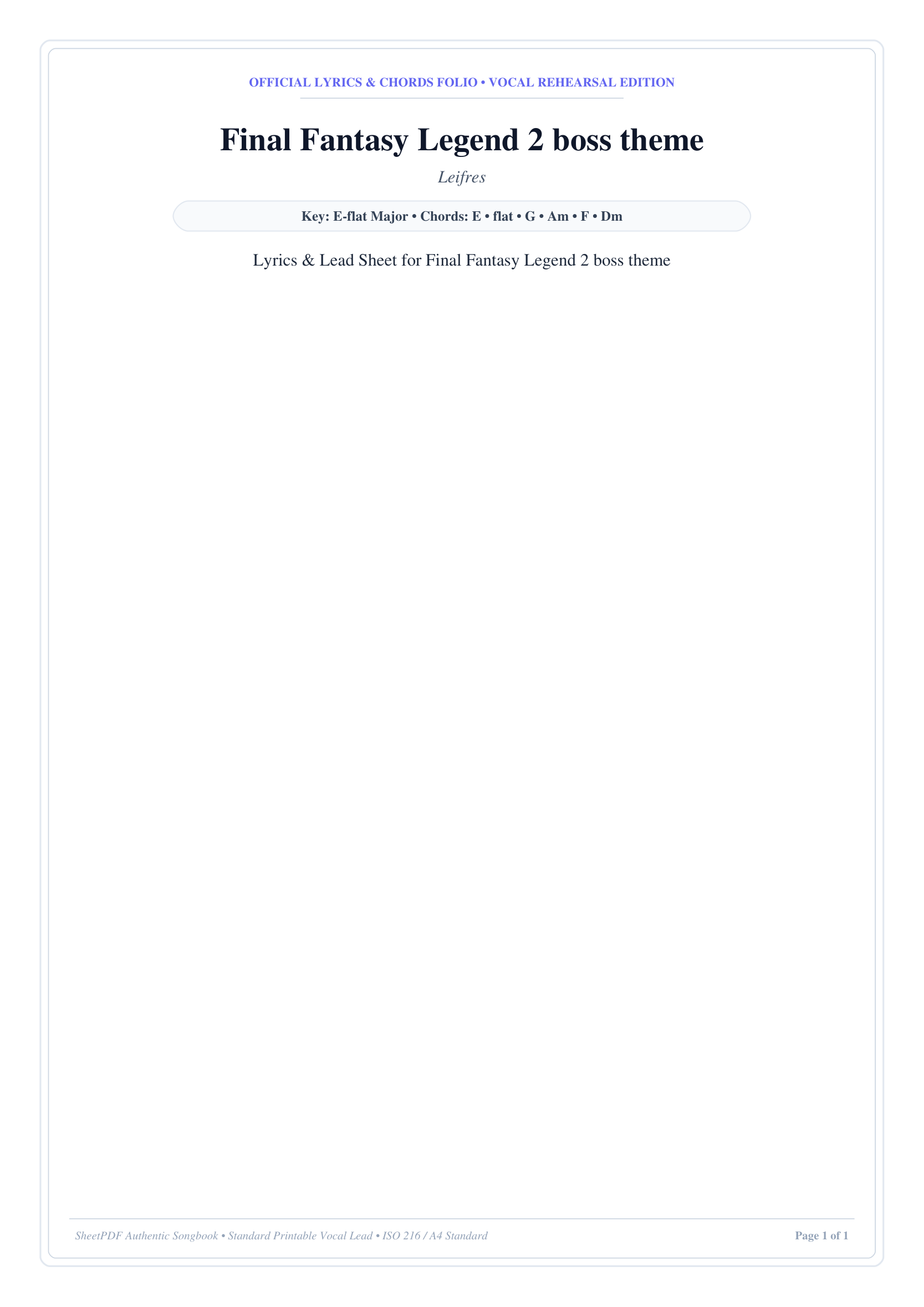Final Fantasy Legend 2 boss theme Piano Sheet Music Page 1 Free PDF