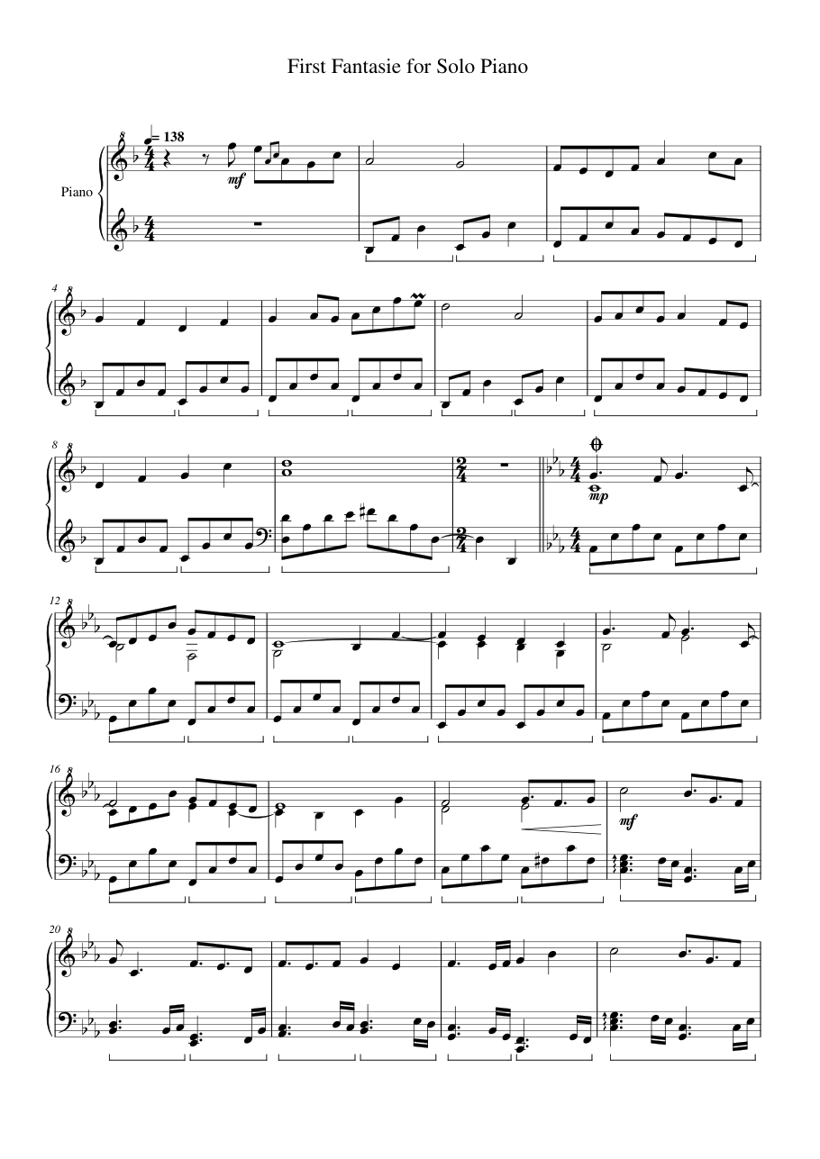 First Fantasie for Solo Piano Piano Sheet Music Page 1 Free PDF