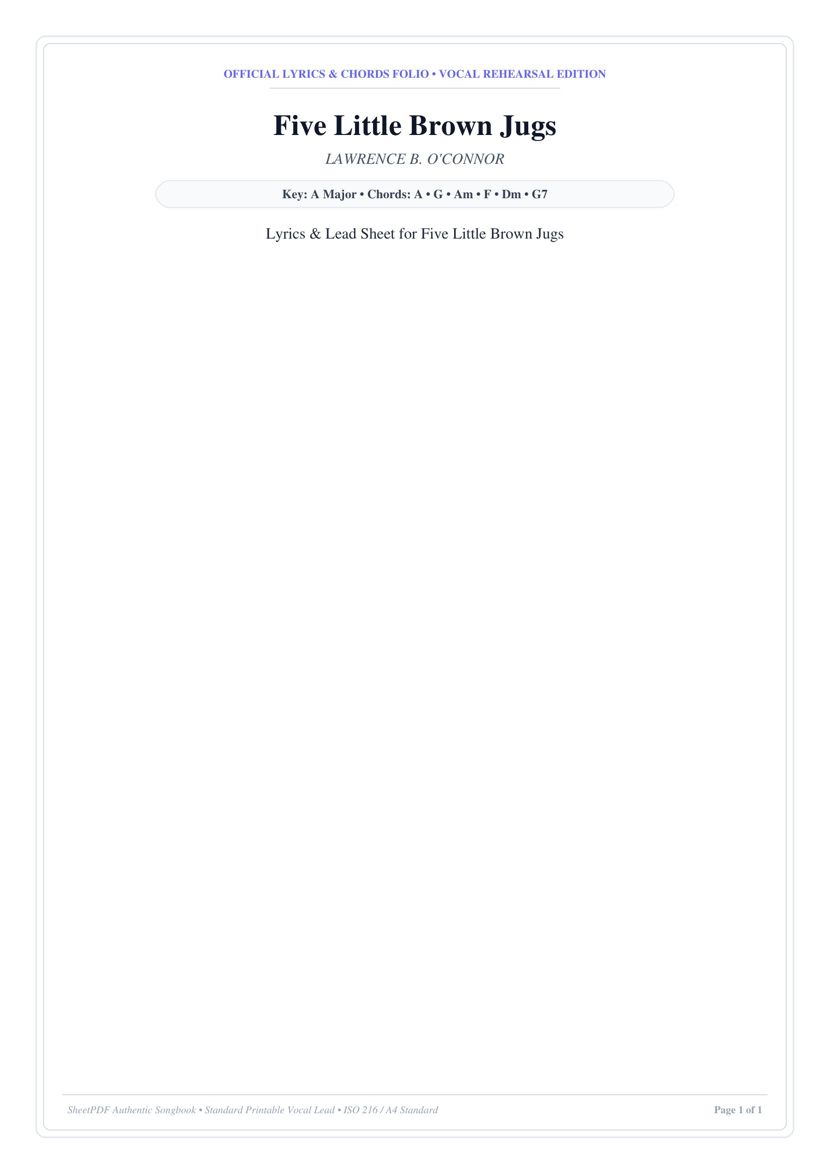 Five Little Brown Jugs Piano Sheet Music Page 1 Free PDF