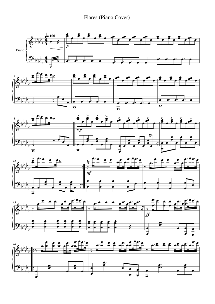 Flares (Piano Cover) Piano Sheet Music Page 1 Free PDF