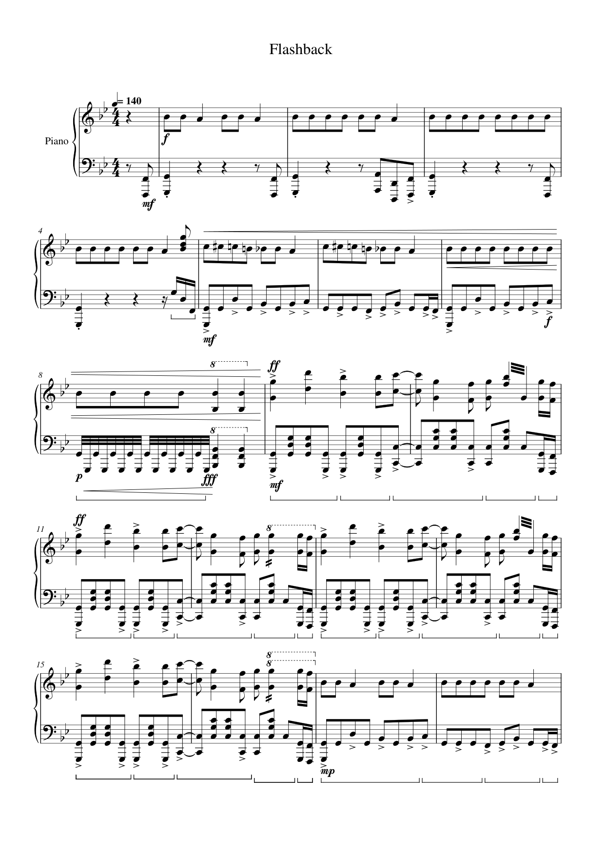 Flashback Piano Sheet Music Score Page 1