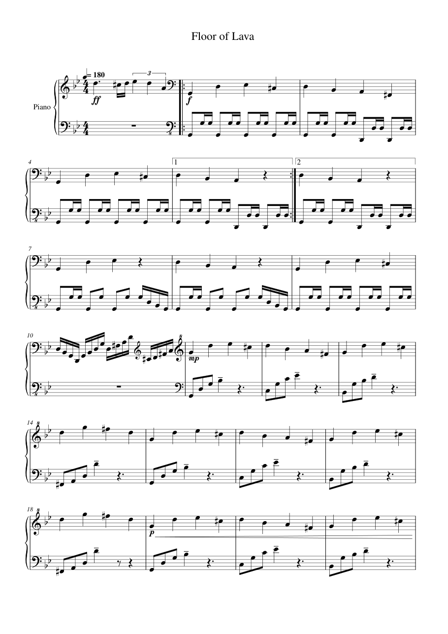 Floor of Lava Piano Sheet Music Page 1 Free PDF