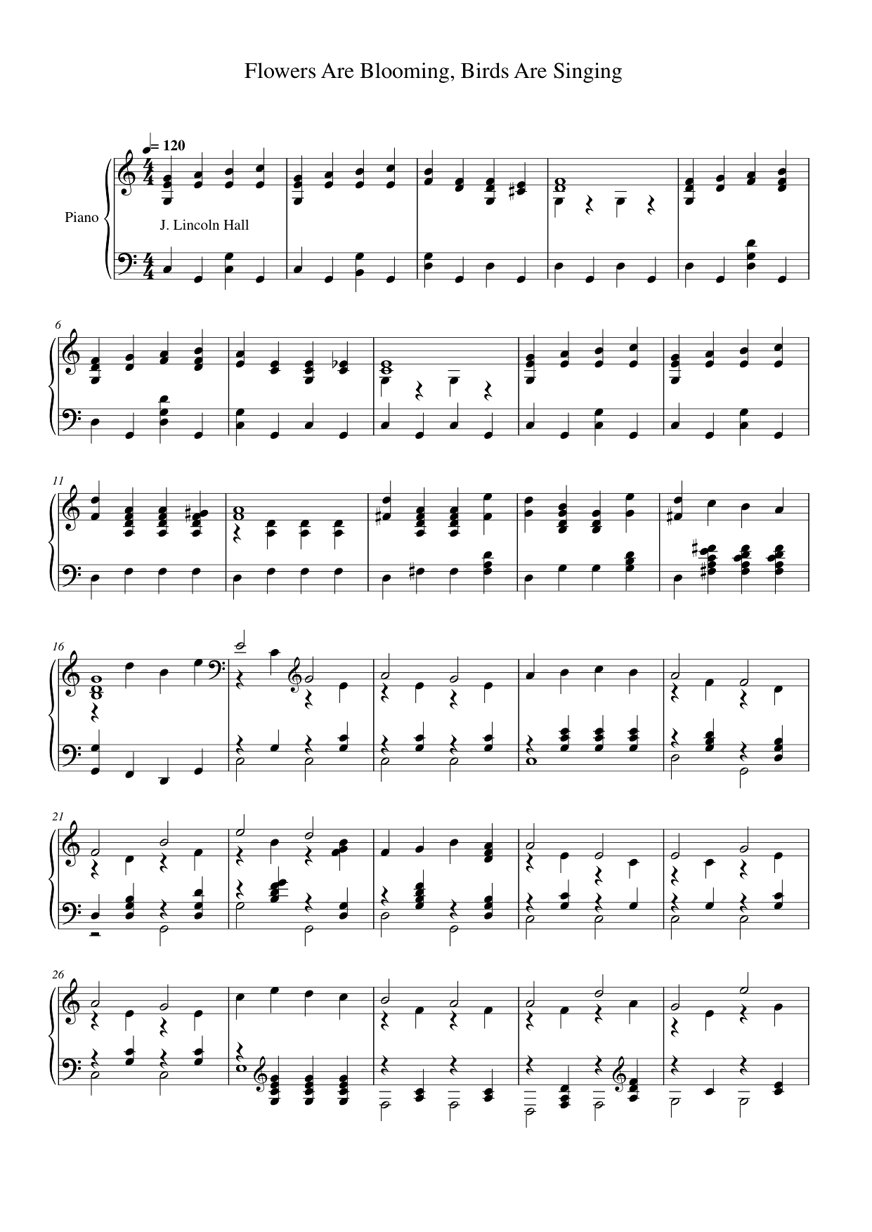 Flowers Are Blooming, Birds Are Singing Piano Sheet Music Page 1 Free PDF