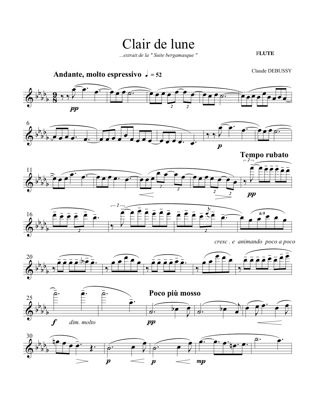 Clair de Lune Piano Sheet Music Page 1 Free PDF