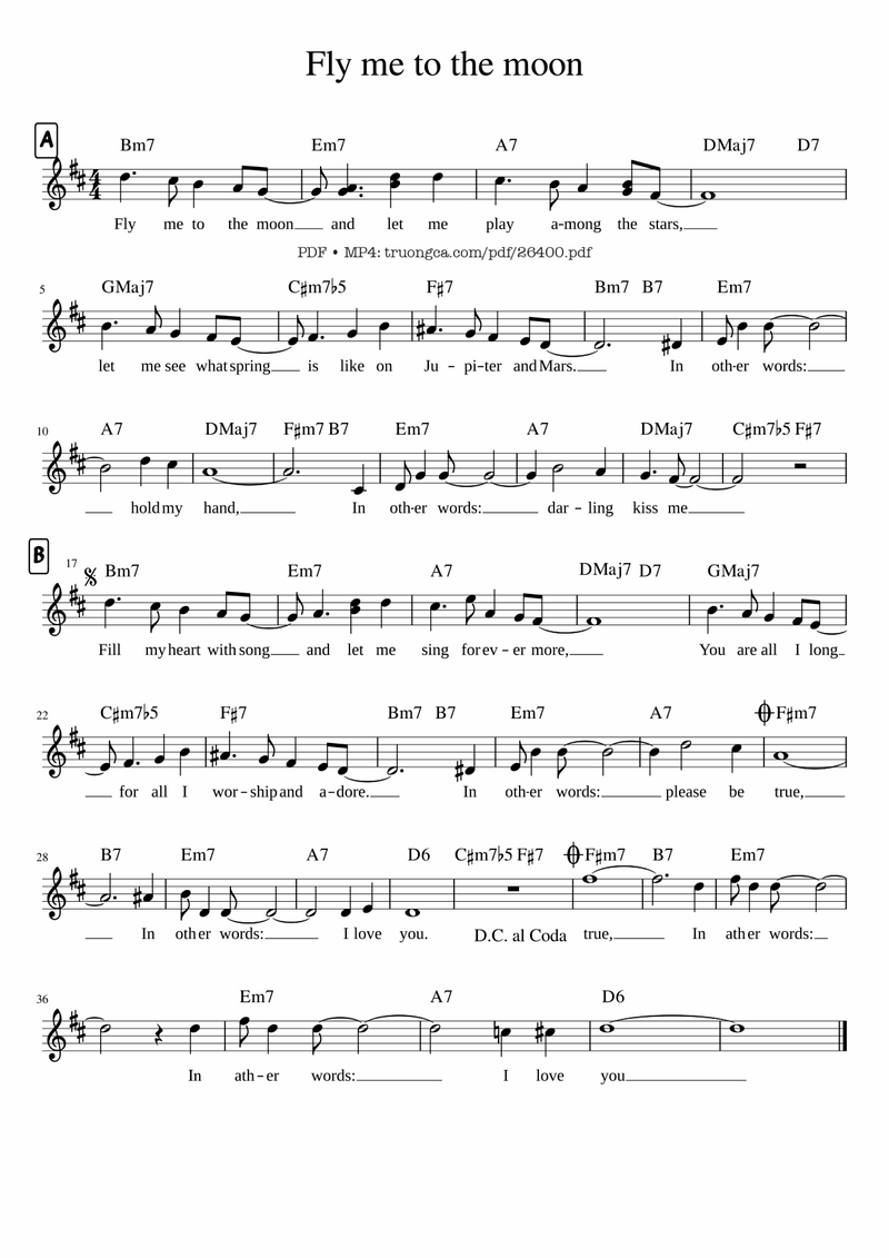 Fly Me to The Moon Lyrics & Chords Folio