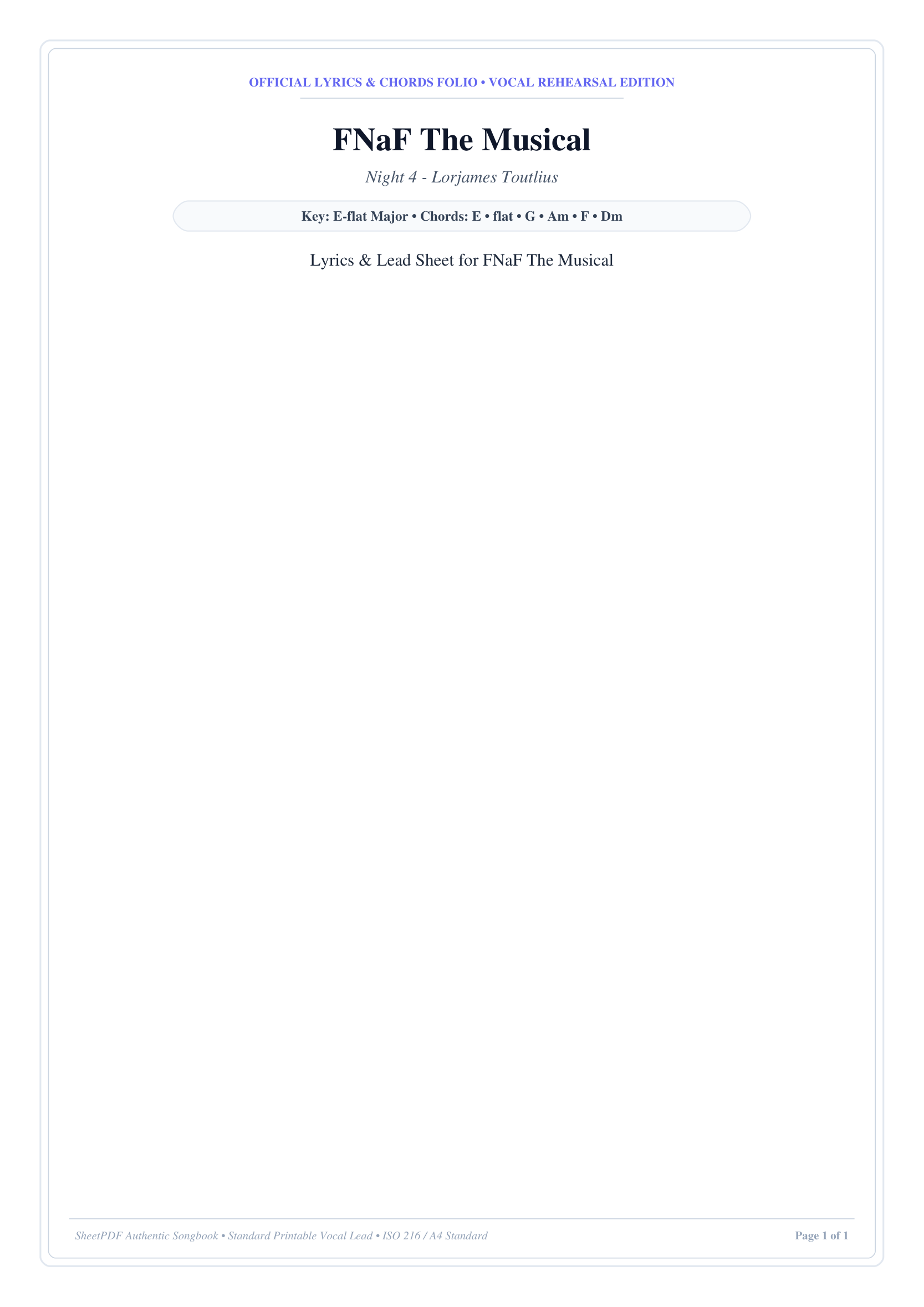 FNaF The Musical Piano Sheet Music Page 1 Free PDF