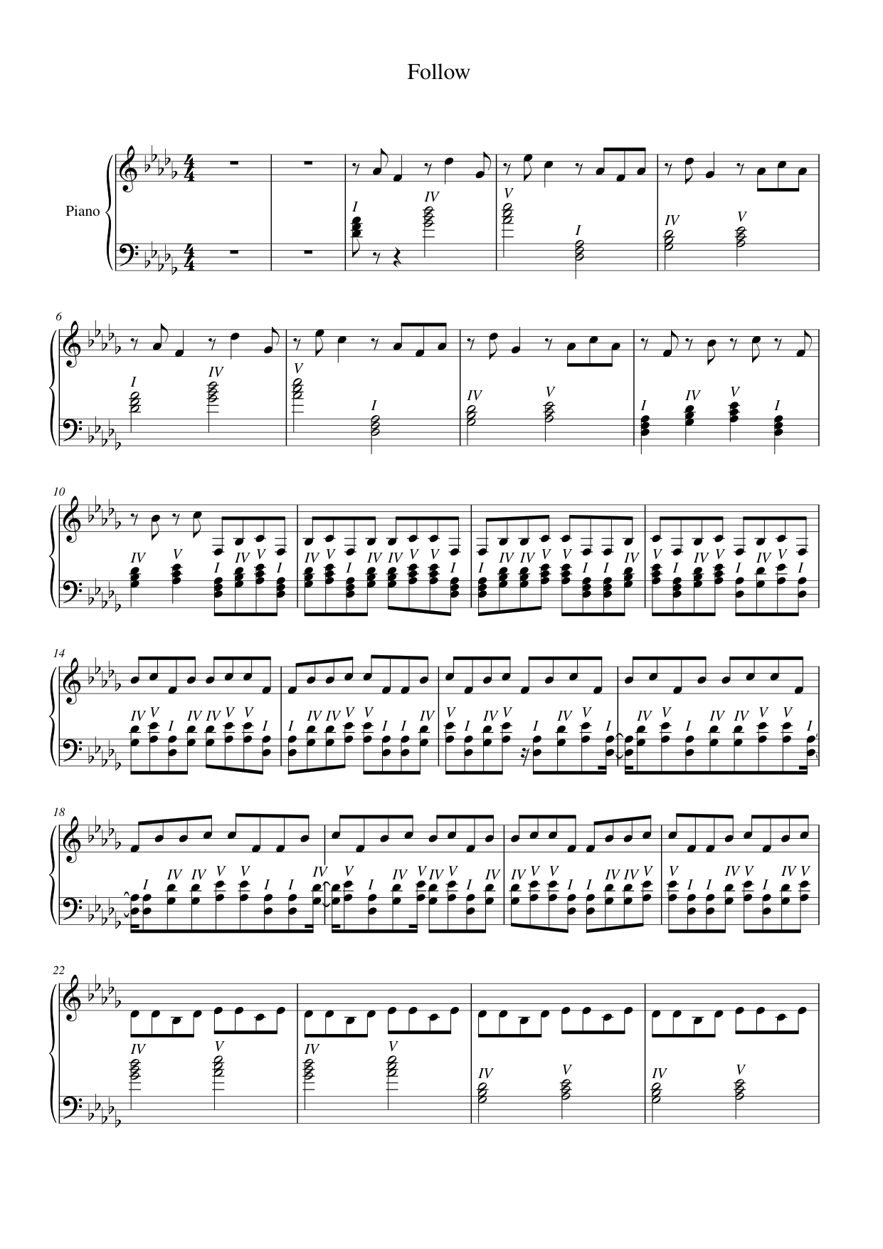 Follow On Piano Sheet Music Page 1 Free PDF