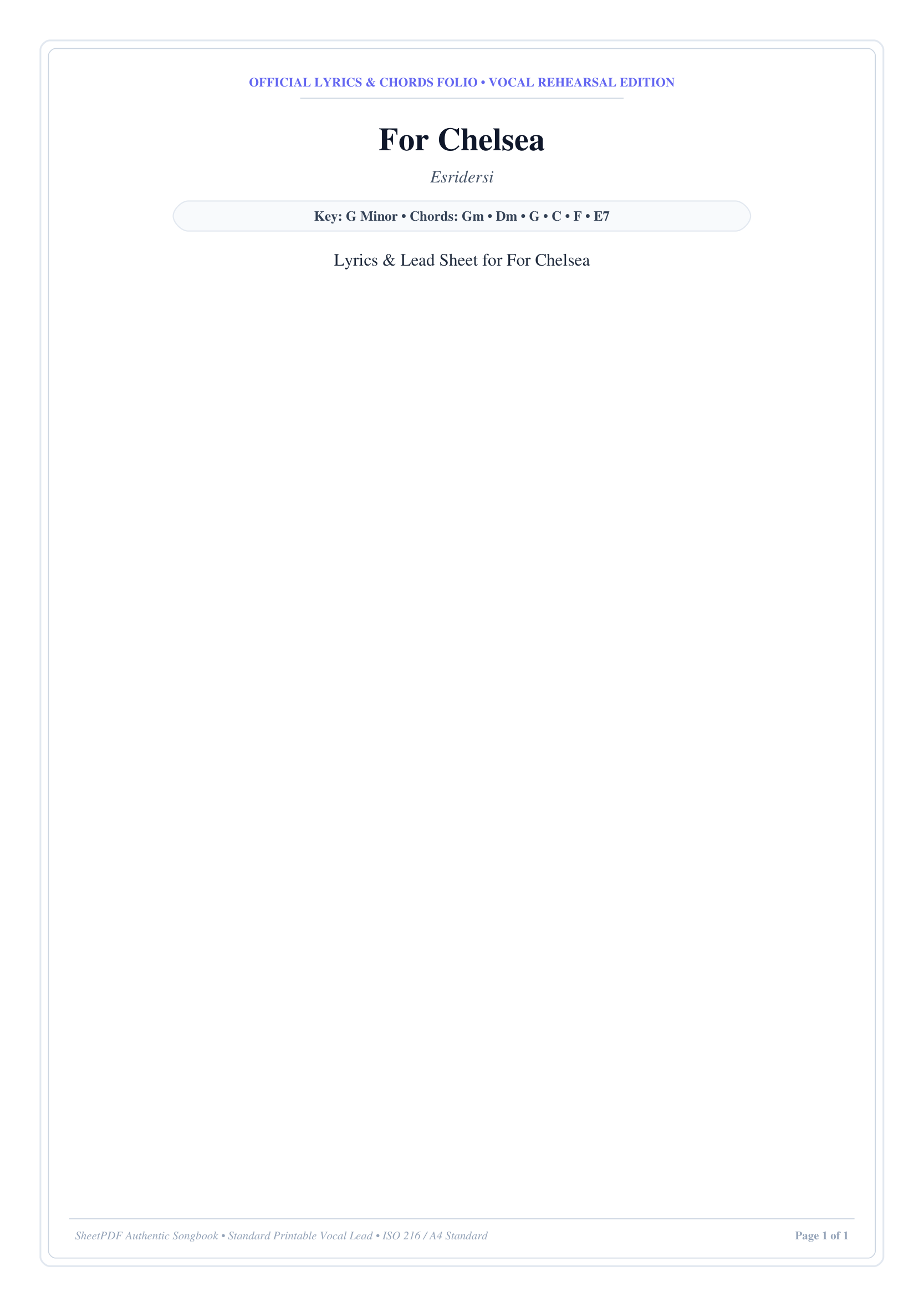 For Chelsea Piano Sheet Music Page 1 Free PDF
