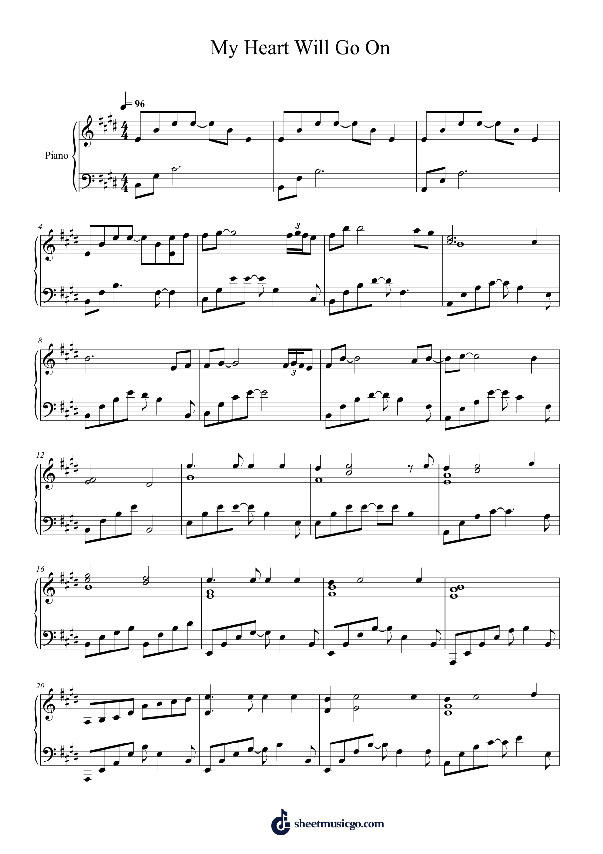 Titanic Piano Sheet Music Page 1 Free PDF
