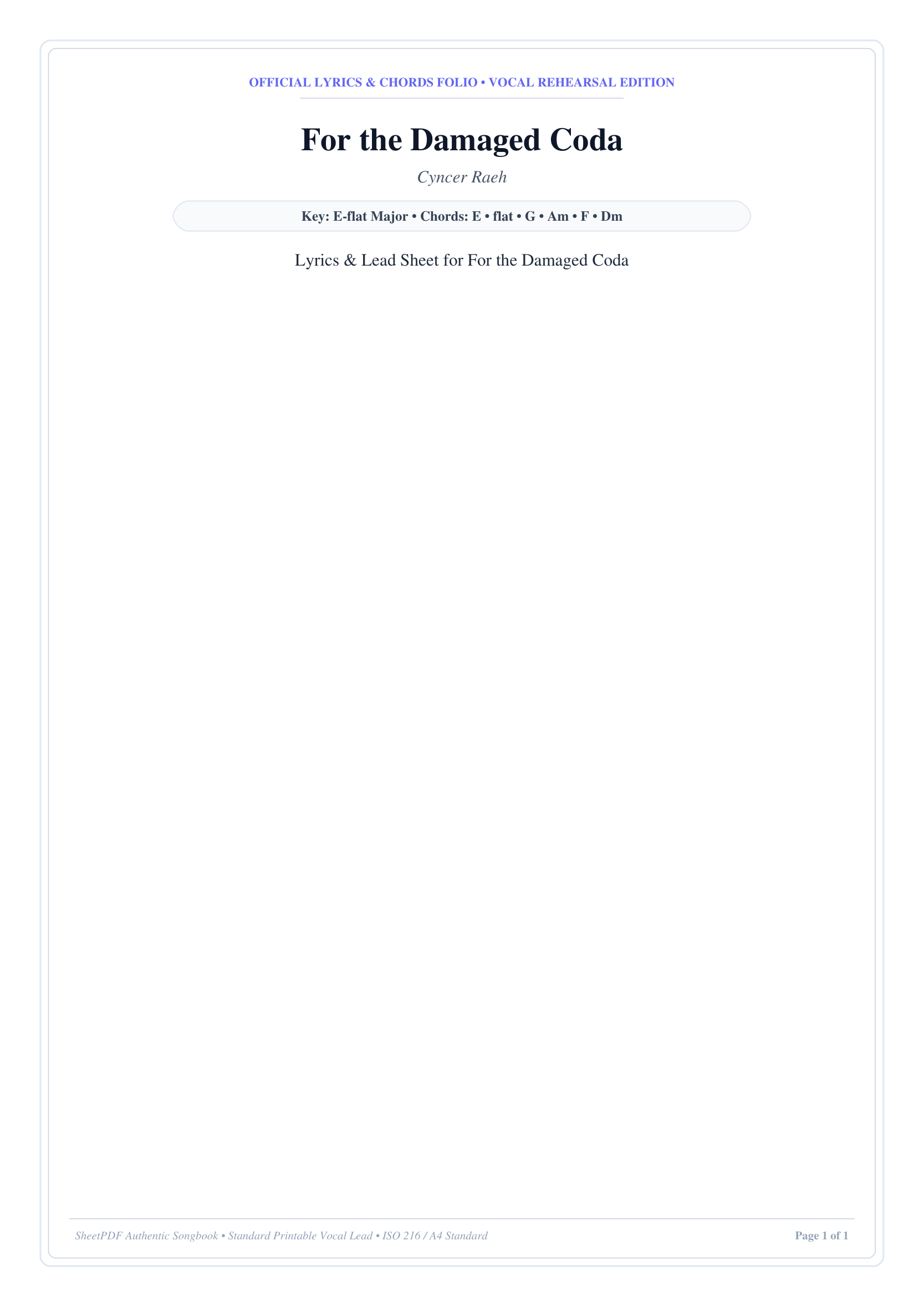 For the Damaged Coda Piano Sheet Music Page 1 Free PDF