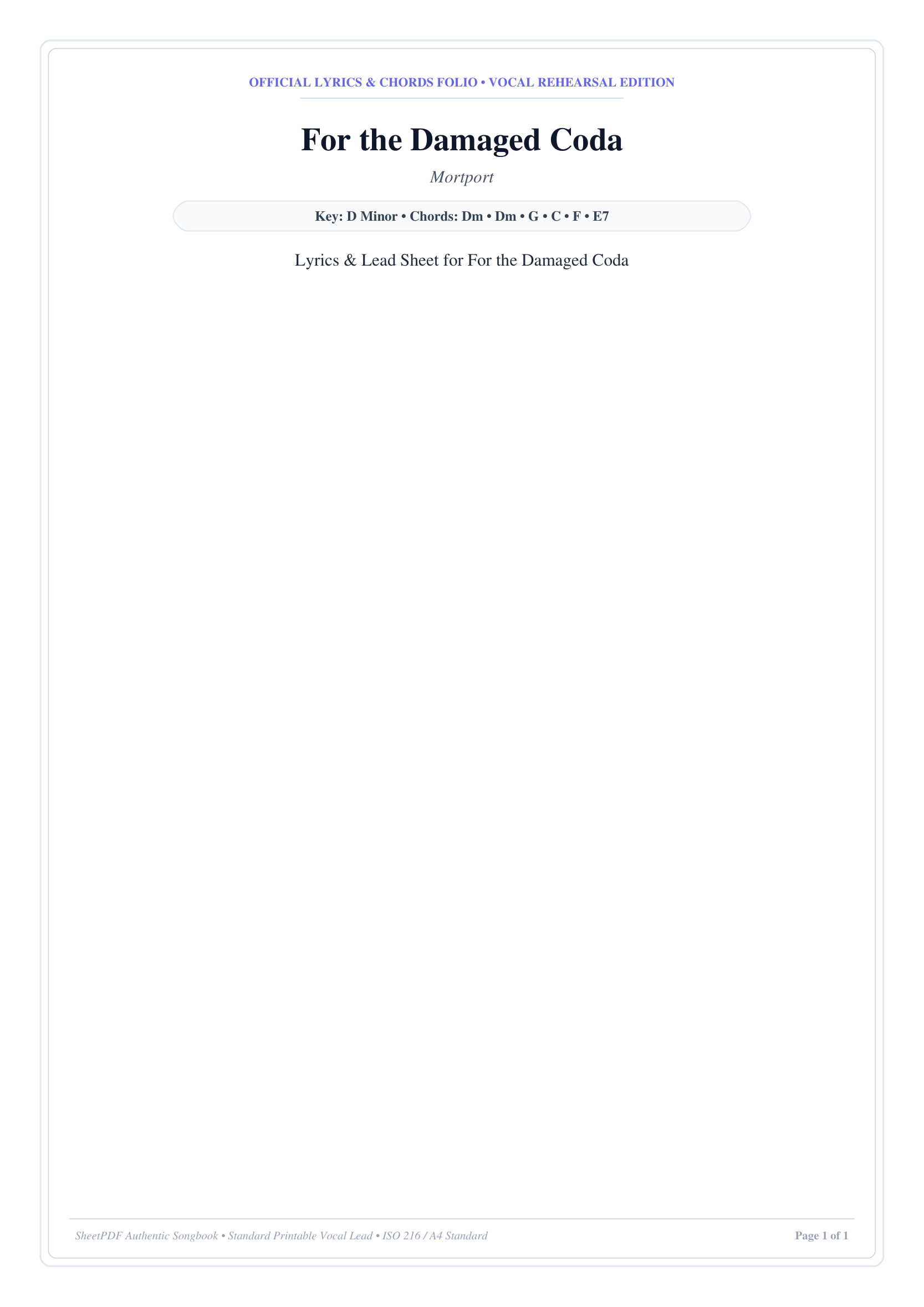 For the Damaged Coda Piano Sheet Music Page 1 Free PDF
