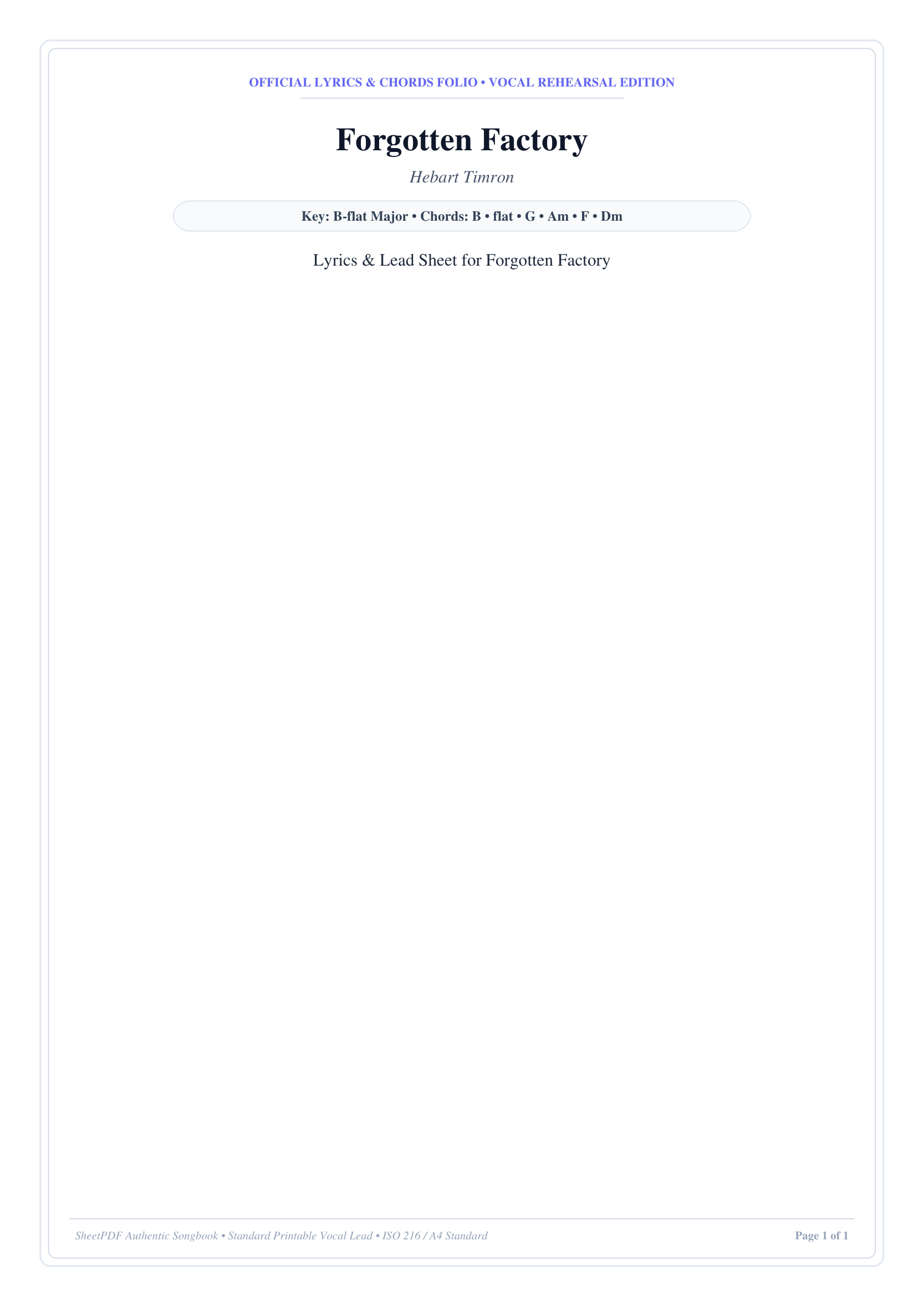 Forgotten Factory Piano Sheet Music Page 1 Free PDF