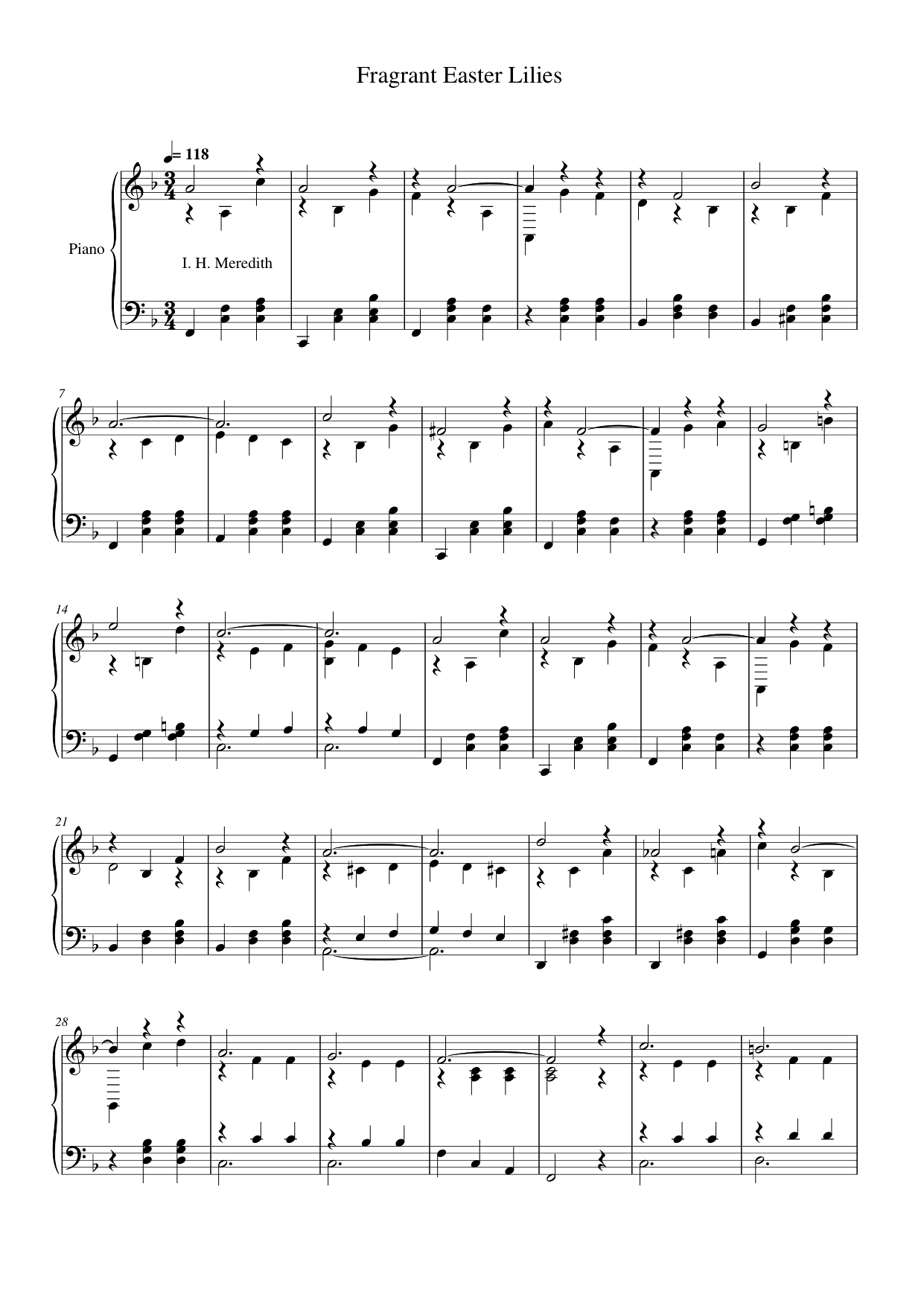 Fragrant Easter Lilies Piano Sheet Music Score Page 1