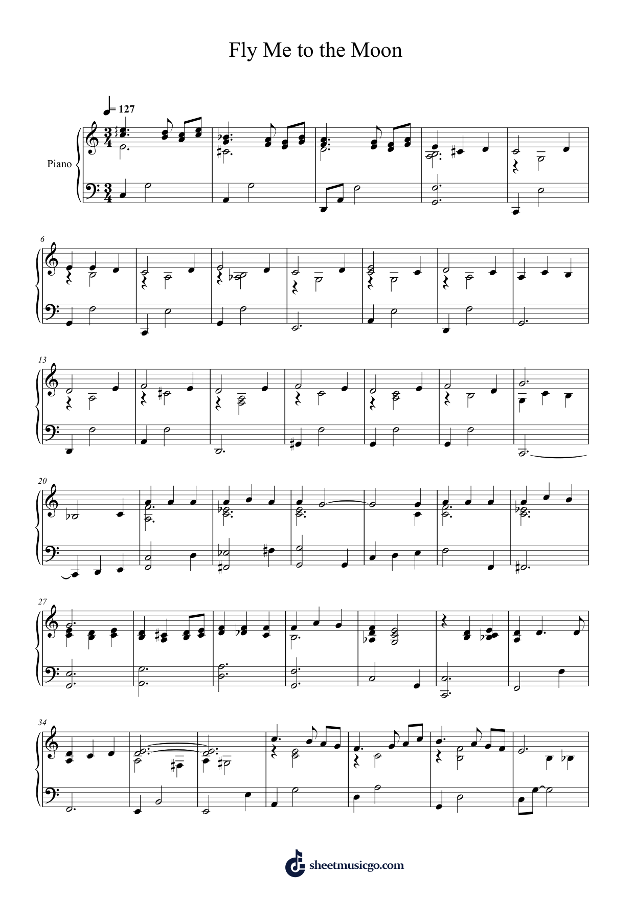 Fly Me To The Moon Piano Sheet Music Score Page 1