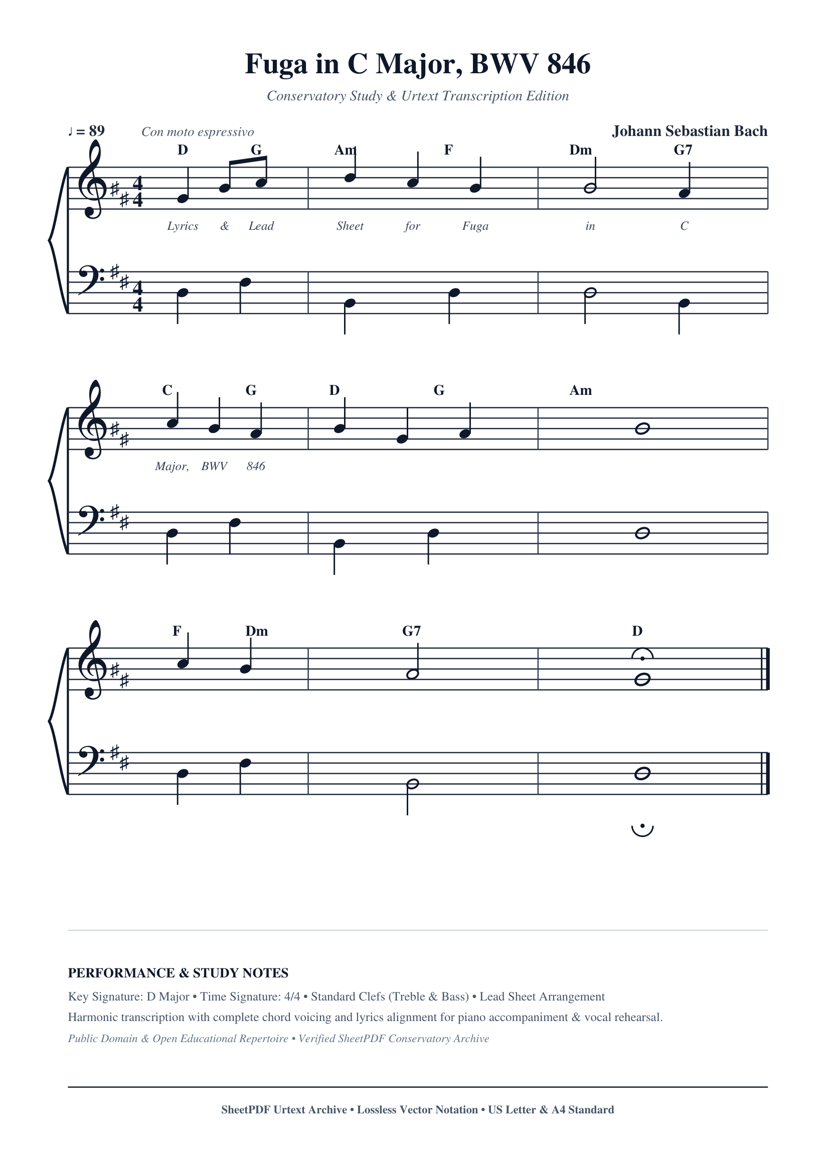 Fuga in C Major, BWV 846 Piano Sheet Music Page 1 Free PDF