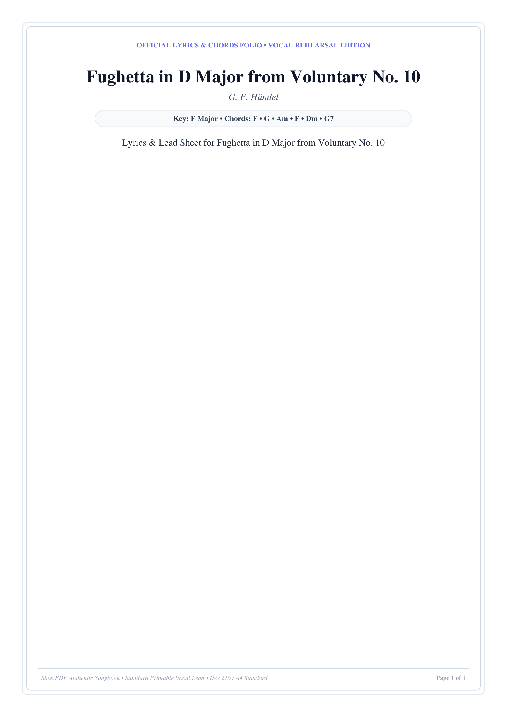 Fughetta in D Major from Voluntary No. 10 Piano Sheet Music Page 1 Free PDF