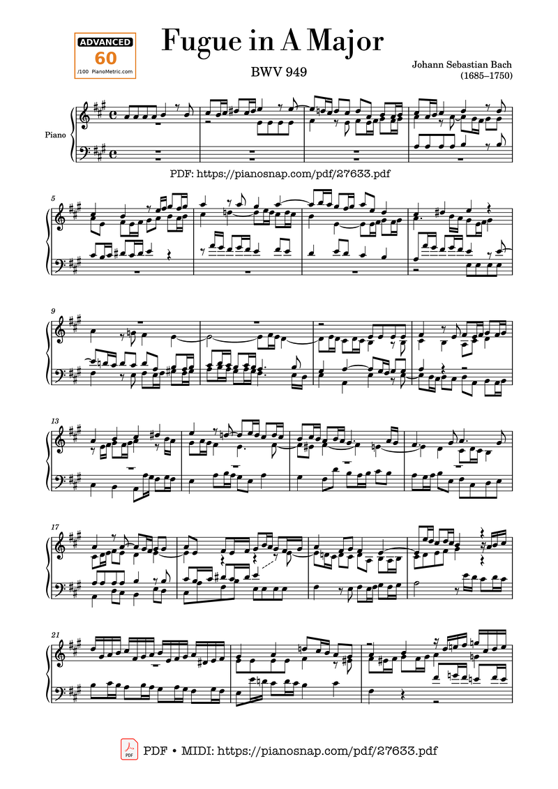 Fugue in C Major Piano Sheet Music Page 1 Free PDF