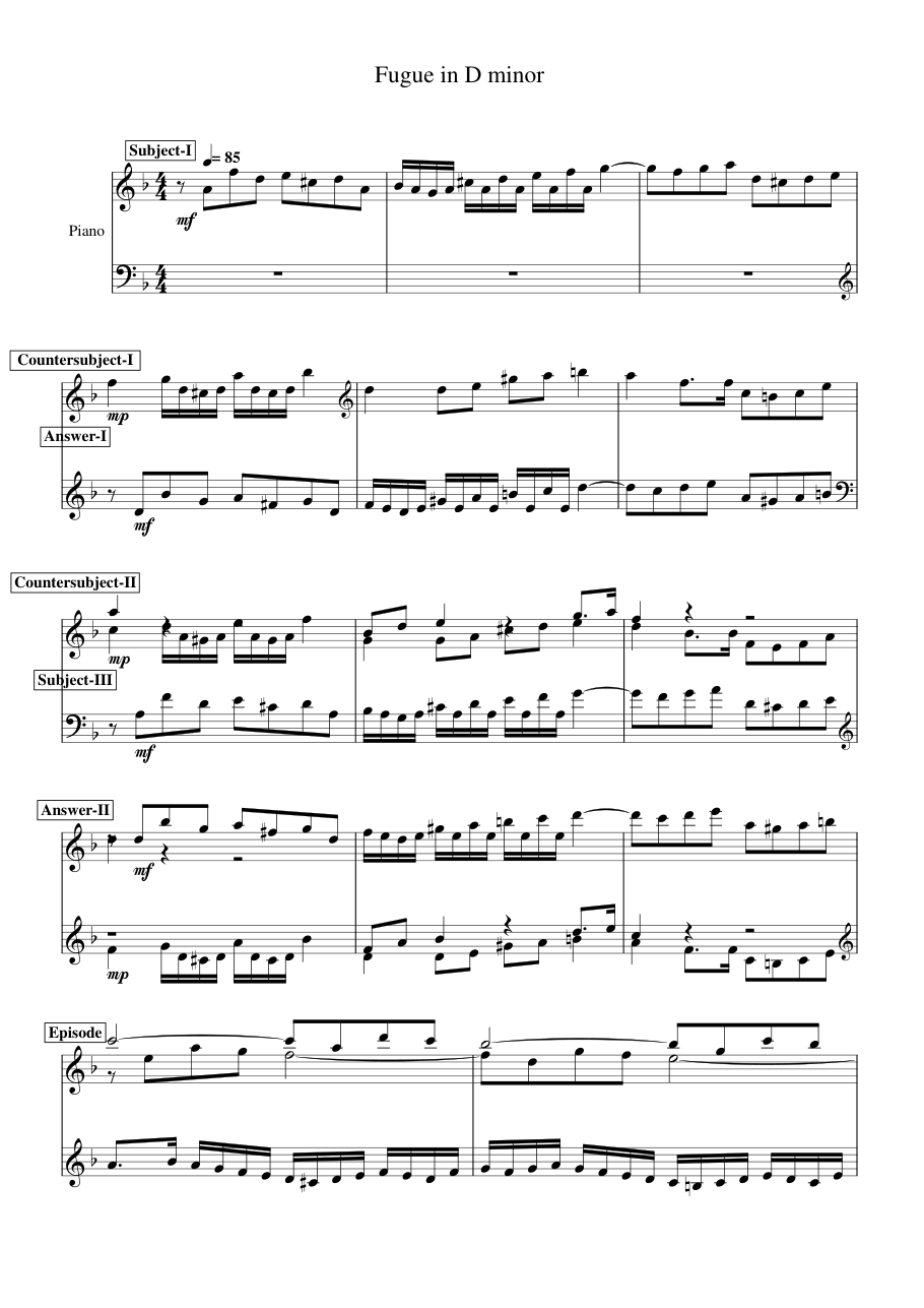 Fugue in D minor Piano Sheet Music Page 1 Free PDF