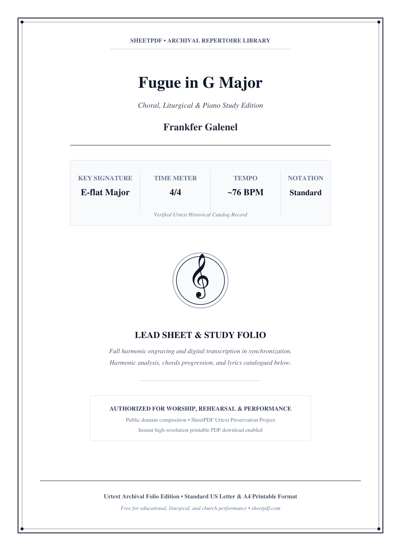 Fugue in G Major Piano Sheet Music Page 1 Free PDF