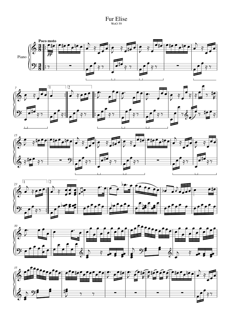 Für Elise Piano Sheet Music Page 1 Free PDF