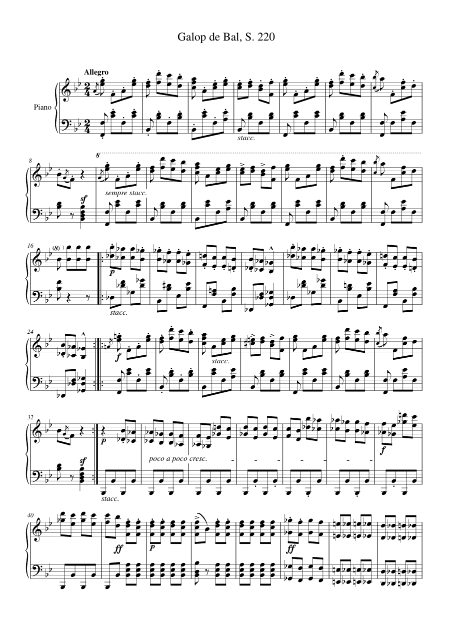 Galop de Bal, S. 220 Piano Sheet Music Page 1 Free PDF