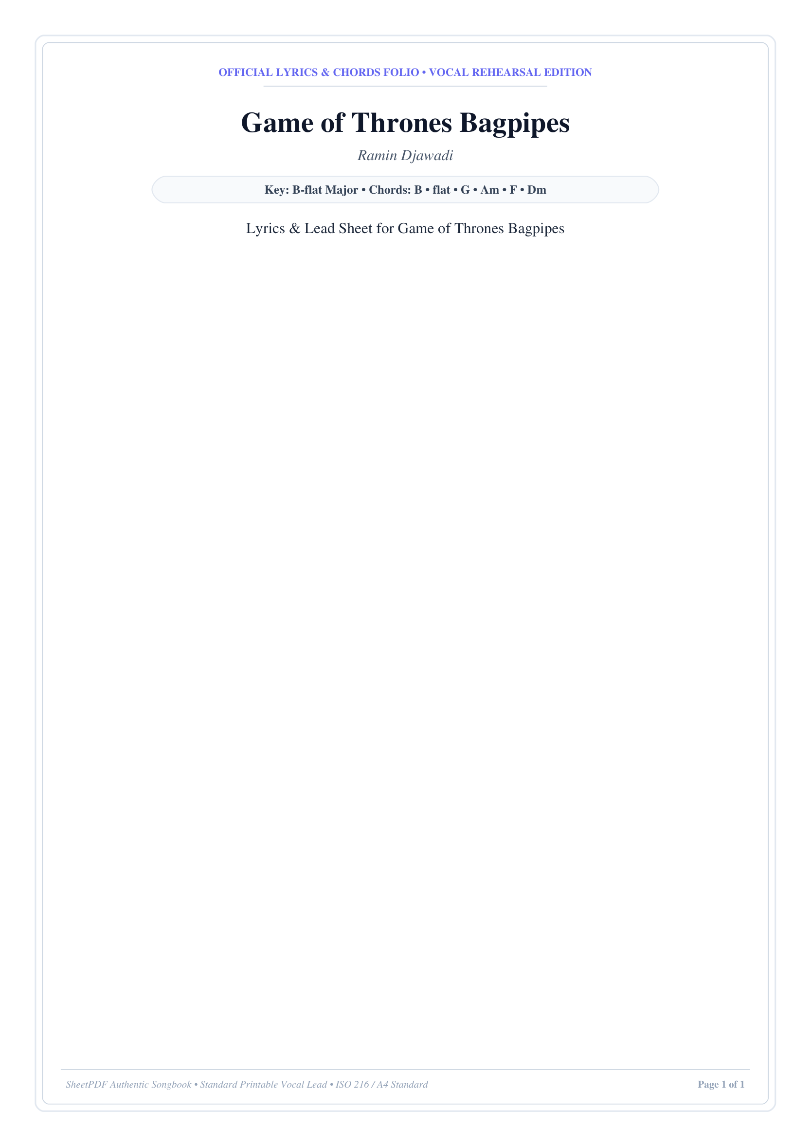 Game of Thrones Bagpipes Piano Sheet Music Page 1 Free PDF