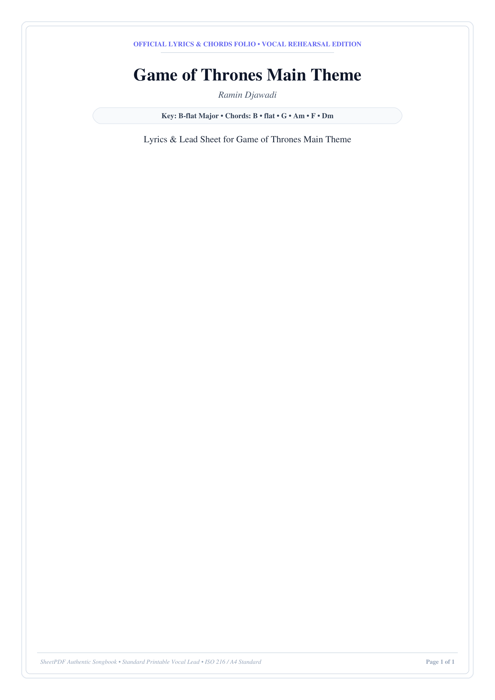 Game of Thrones Main Theme Piano Sheet Music Page 1 Free PDF