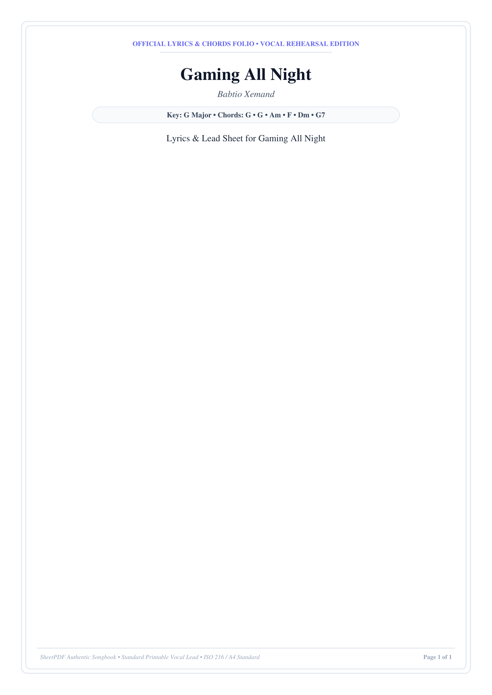 Gaming All Night Piano Sheet Music Score Page 1
